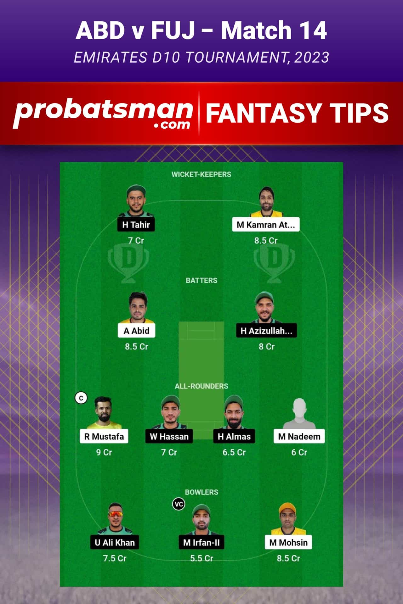 ABD vs FUJ Dream11 Prediction - Fantasy Team 1
