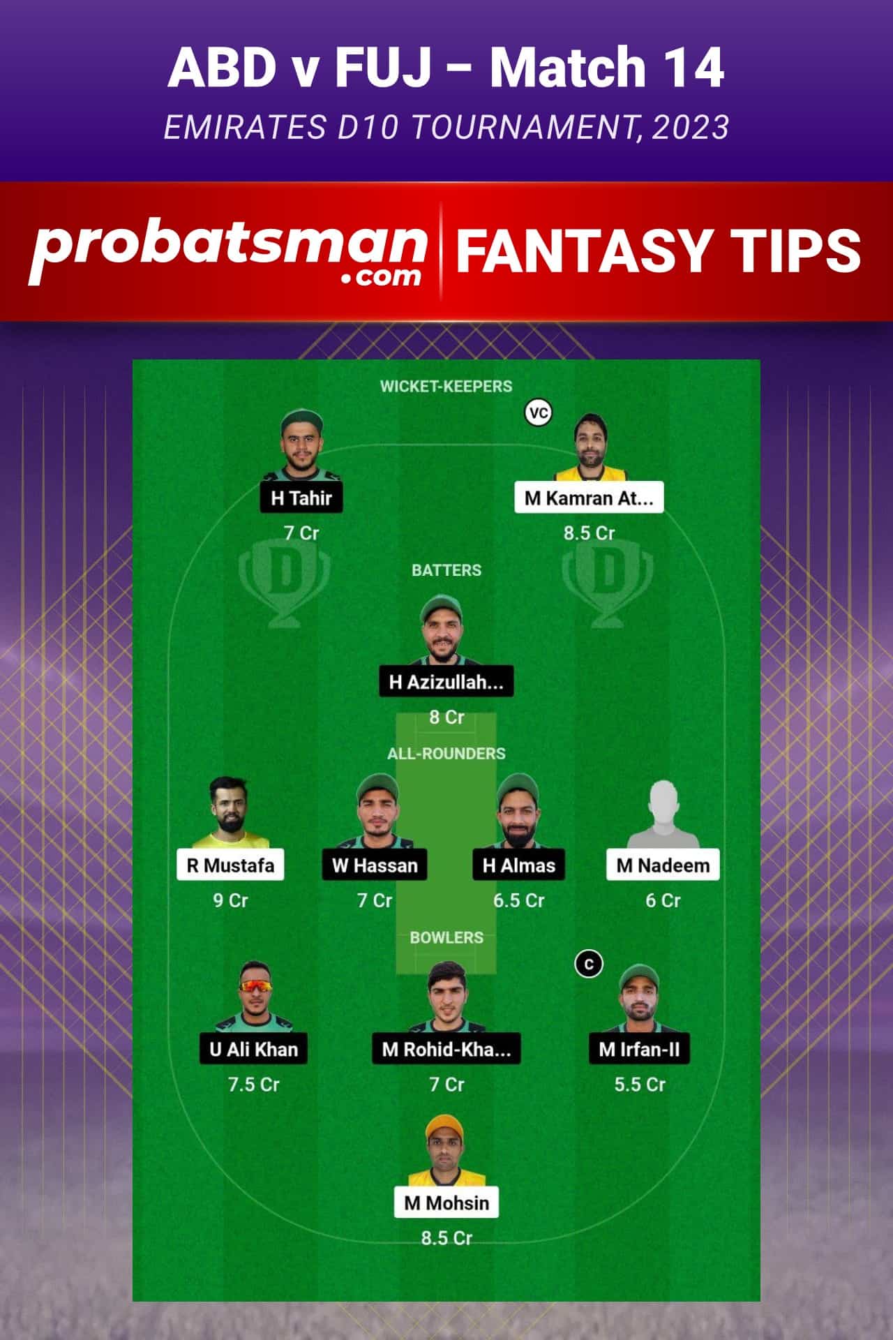 ABD vs FUJ Dream11 Prediction - Fantasy Team 2
