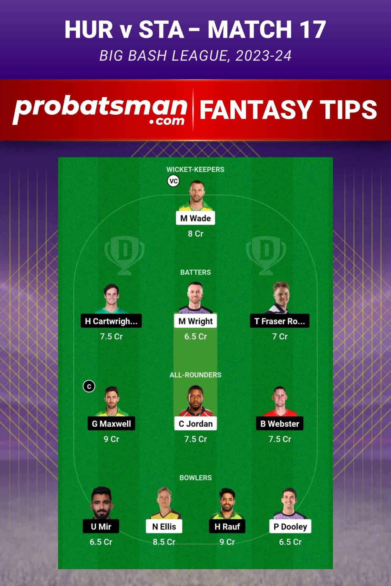 HUR vs STA Dream11 Prediction - Fantasy Team 2