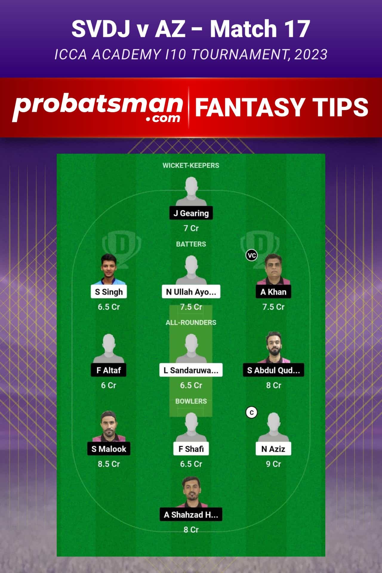 SVDJ vs AZ Dream11 Prediction - Fantasy Team 2