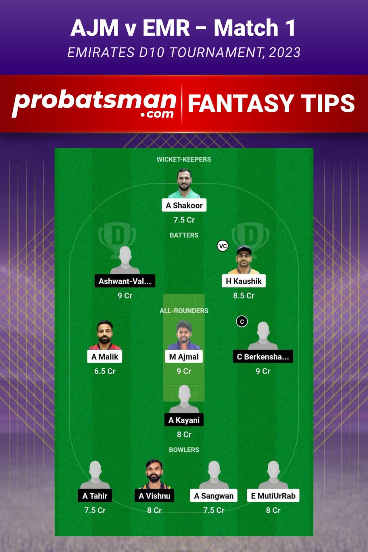 AJM vs EMR Dream11 Prediction - Fantasy Team 2