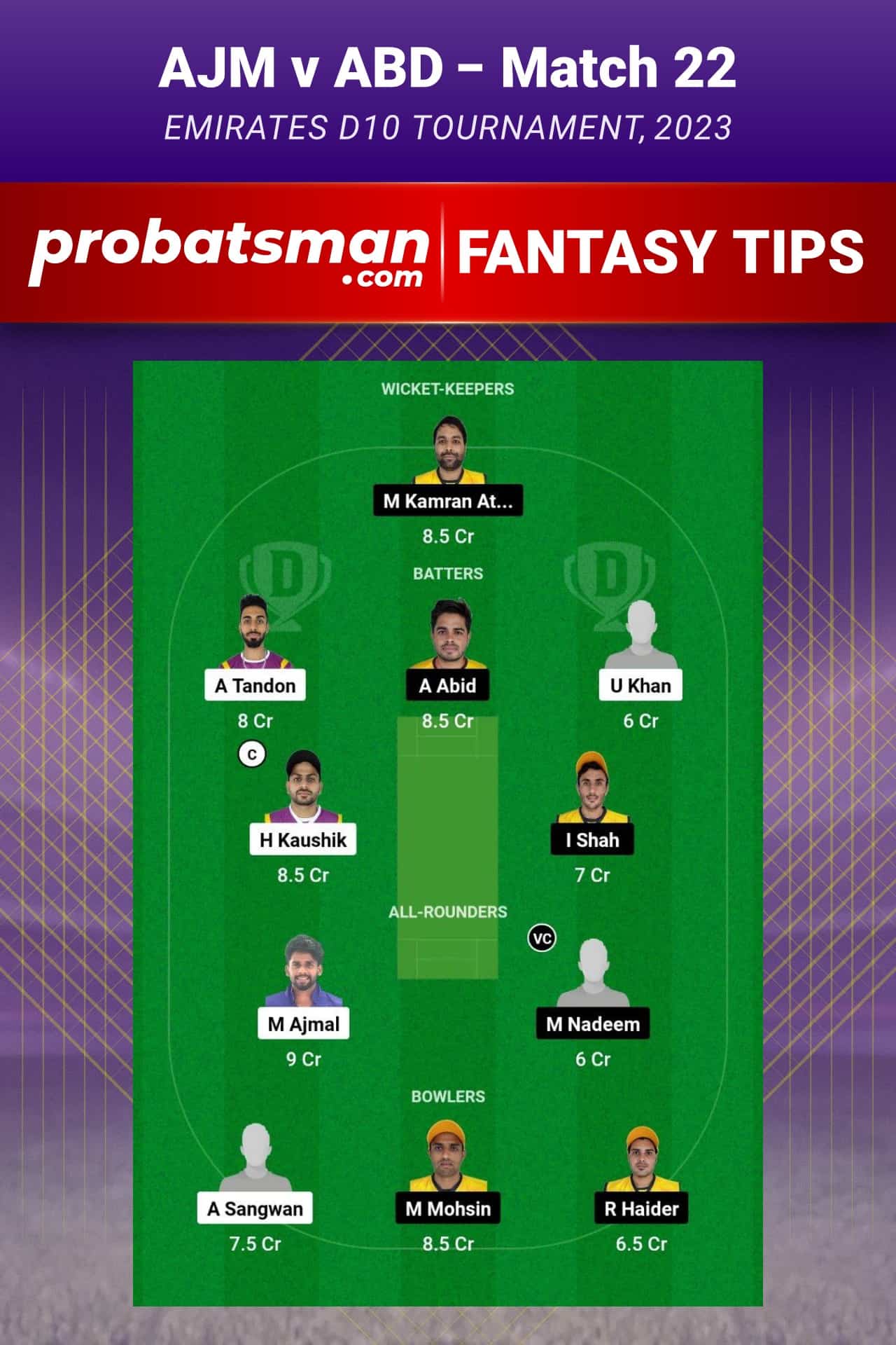 AJM vs ABD Dream11 Prediction - Fantasy Team 2