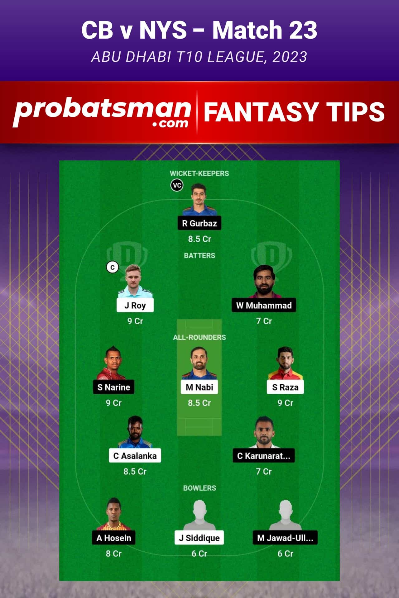 CB vs NYS Dream11 Prediction - Fantasy Team 2