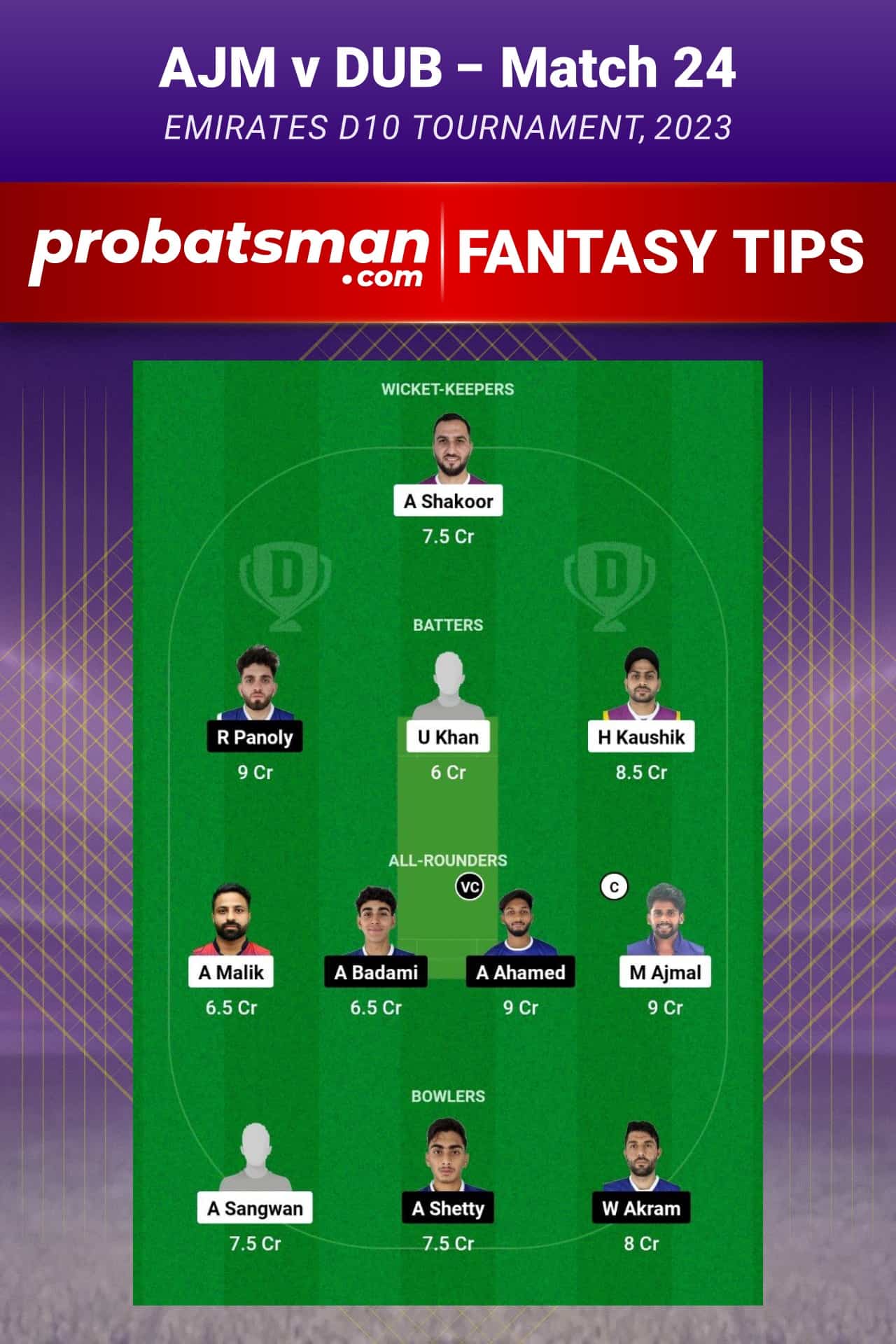 AJM vs DUB Dream11 Prediction - Fantasy Team 1