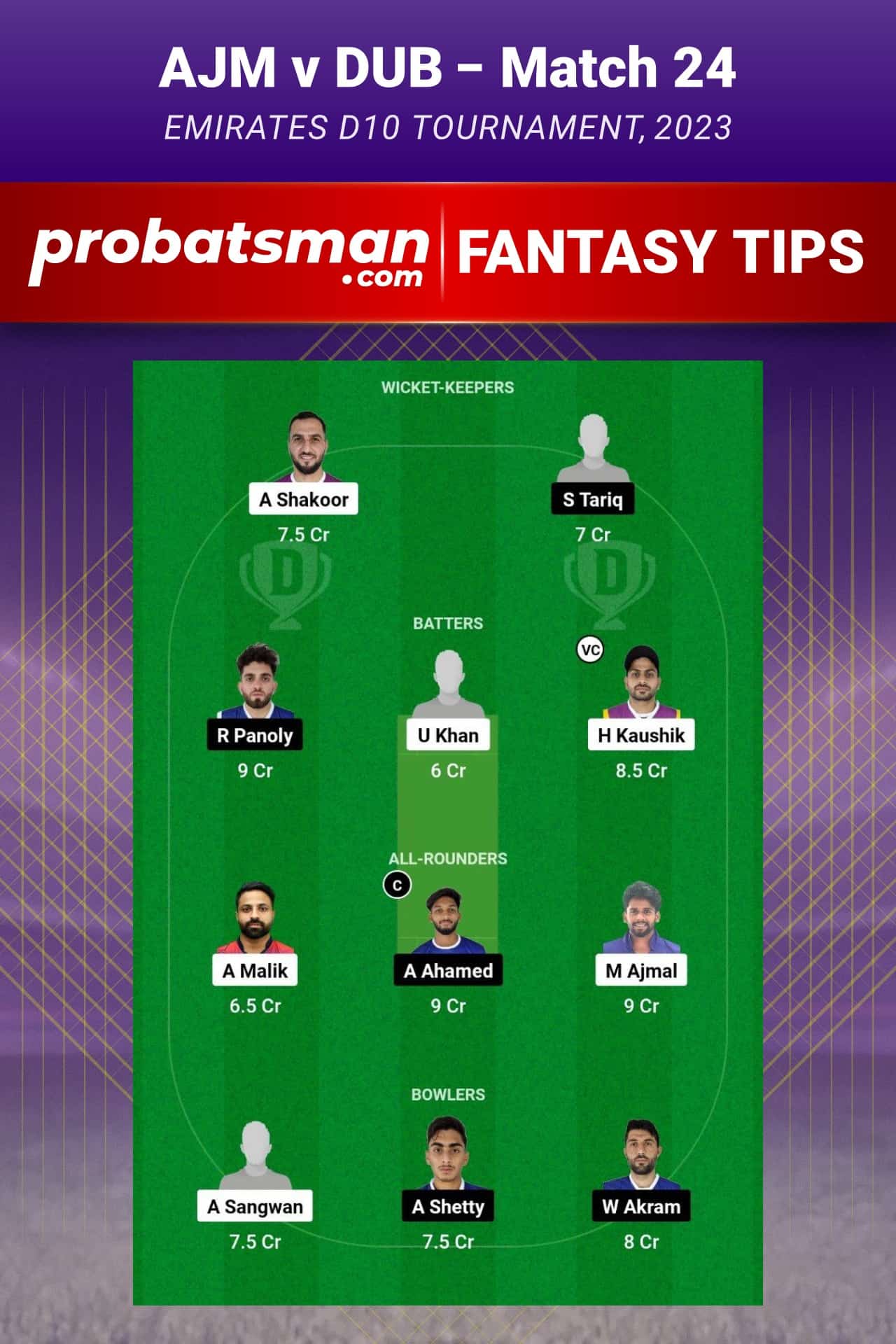 AJM vs DUB Dream11 Prediction - Fantasy Team 2