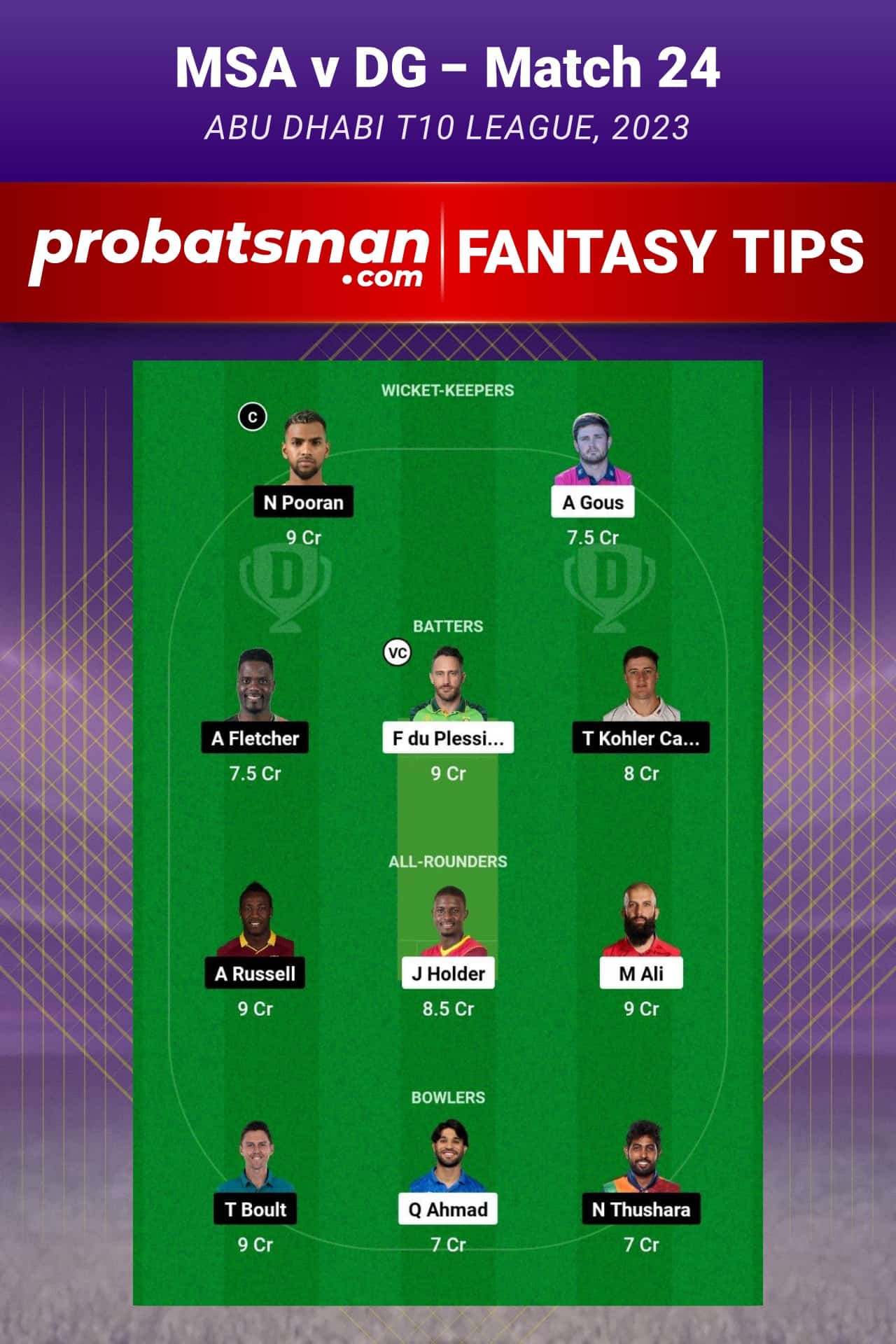 MSA vs DG Dream11 Prediction - Fantasy Team 2