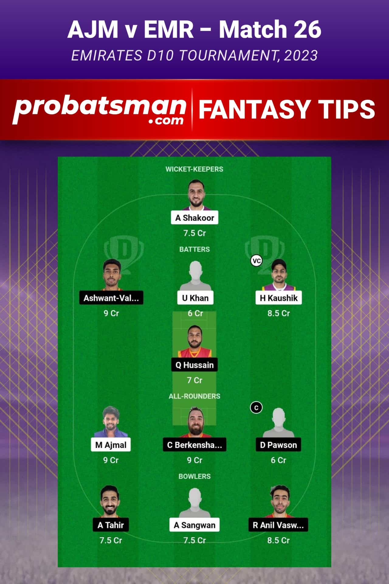 AJM vs EMR Dream11 Prediction - Fantasy Team 2