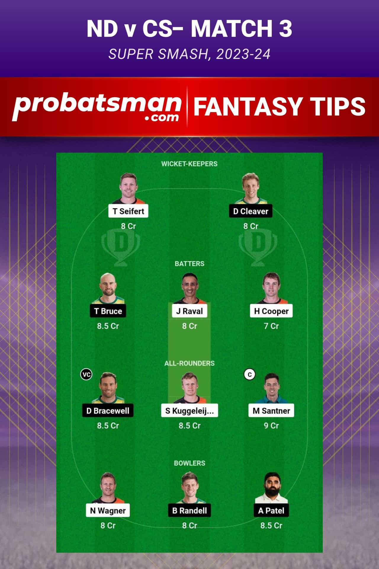 ND vs CS Dream11 Prediction - Fantasy Team 1