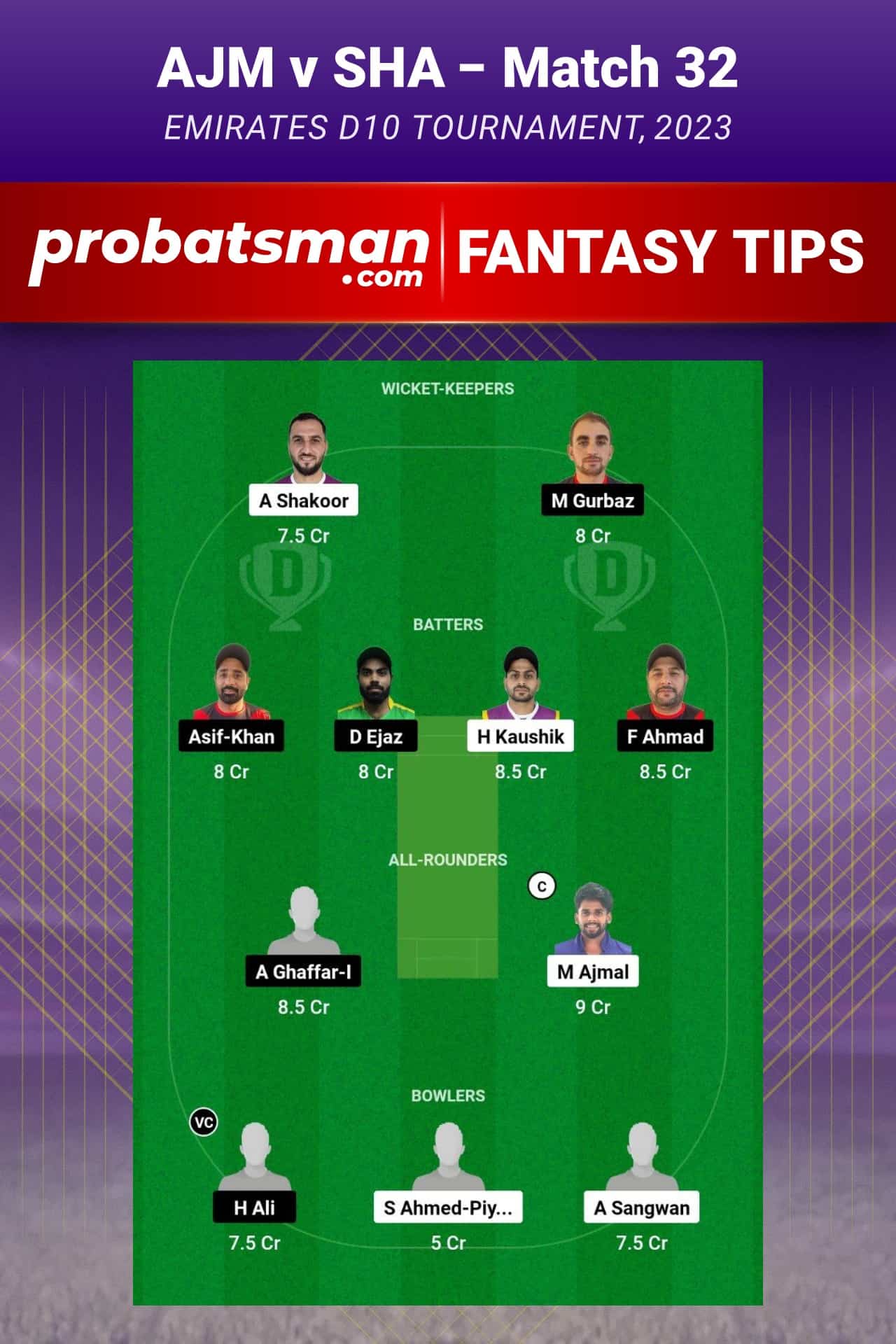 AJM vs SHA Dream11 Prediction - Fantasy Team 2