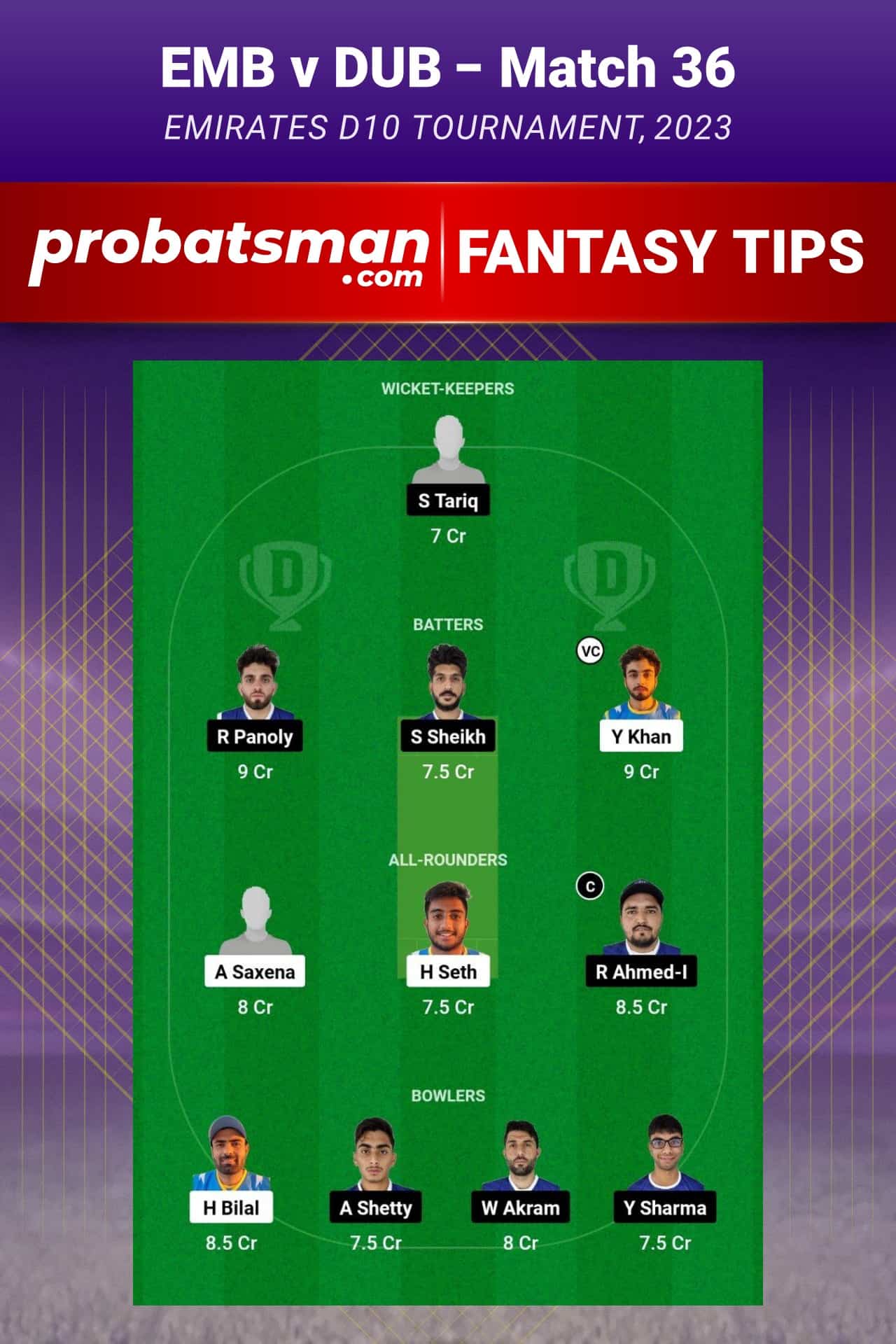 EMB vs DUB Dream11 Prediction - Fantasy Team 2