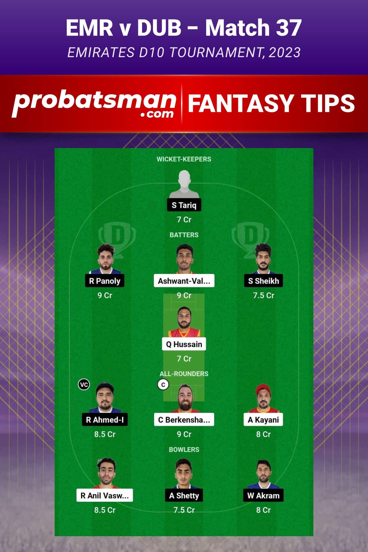 EMR vs DUB Dream11 Prediction - Fantasy Team 2