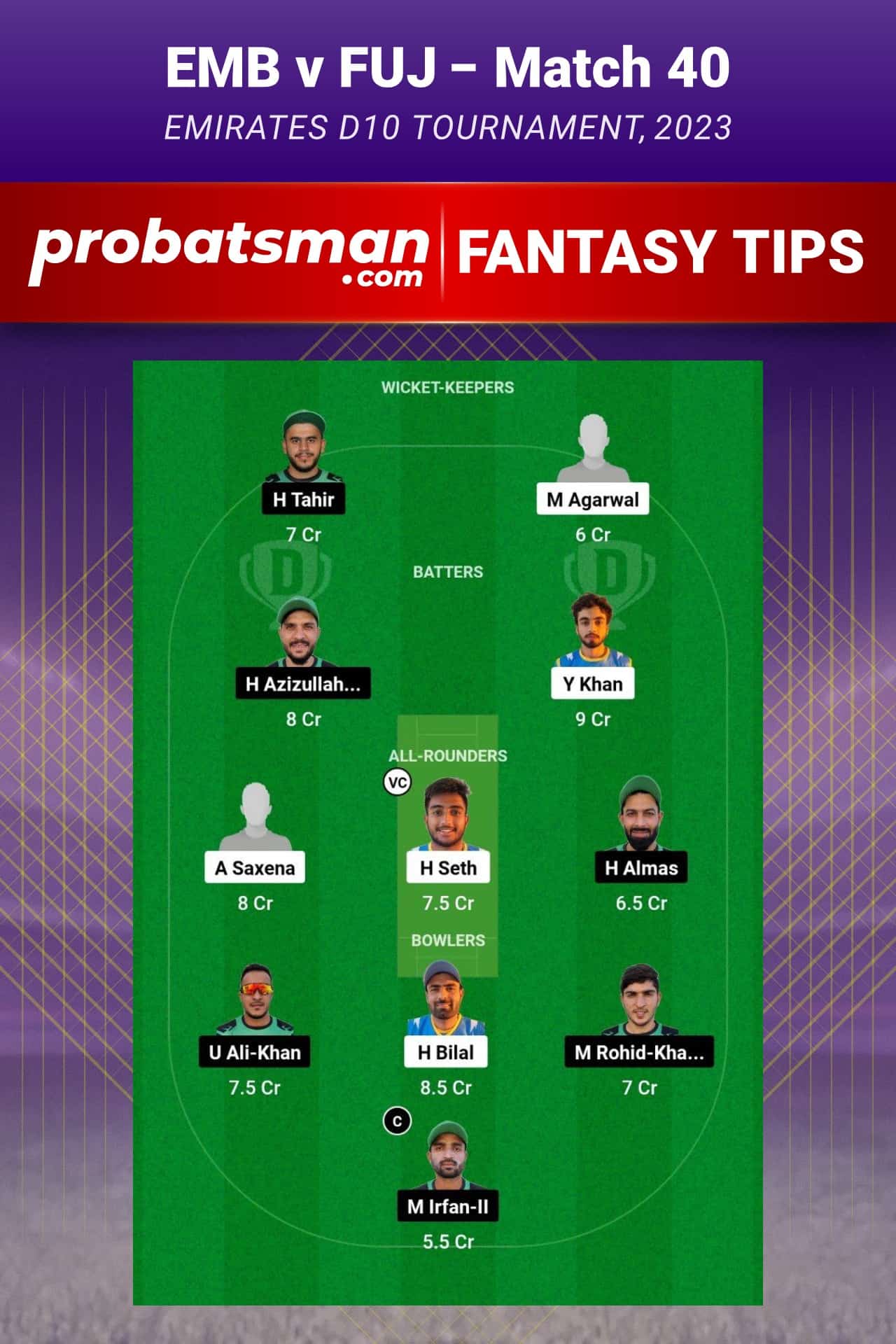 EMB vs FUJ Dream11 Prediction - Fantasy Team 2