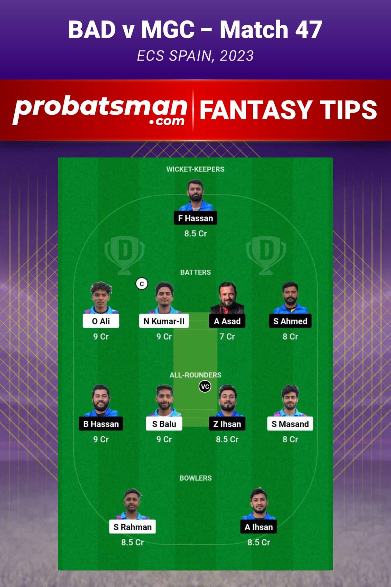 BAD vs MGC Dream11 Prediction - Fantasy Team 2
