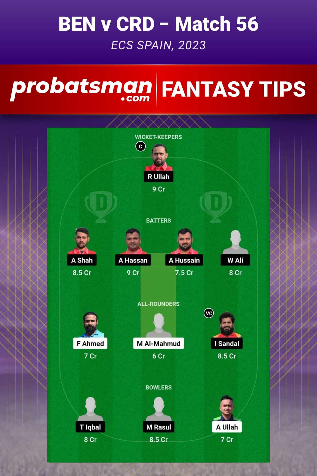 BEN vs CRD Dream11 Prediction - Fantasy Team 2