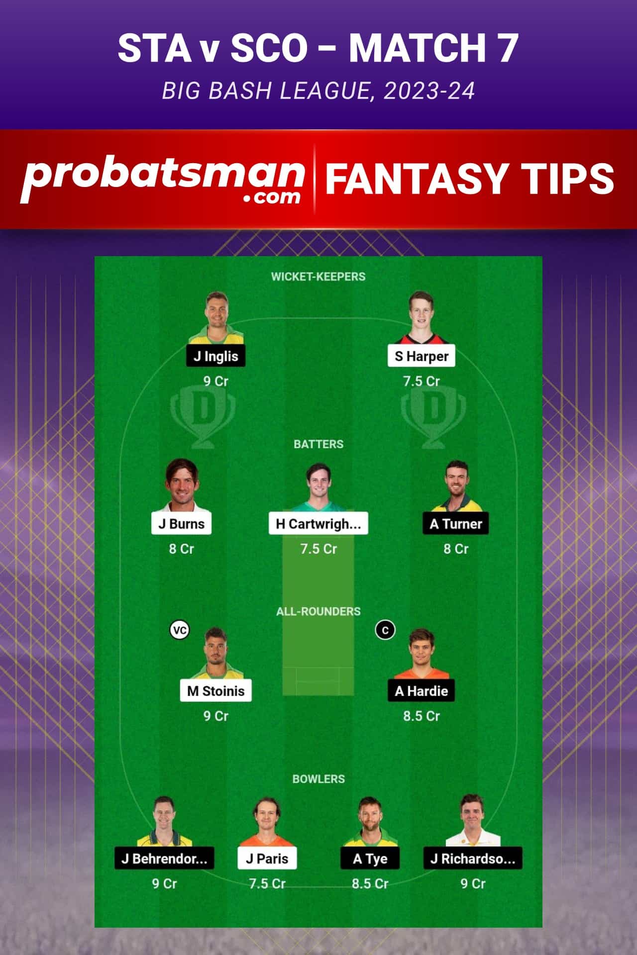 STA vs SCO Dream11 Prediction - Fantasy Team 1