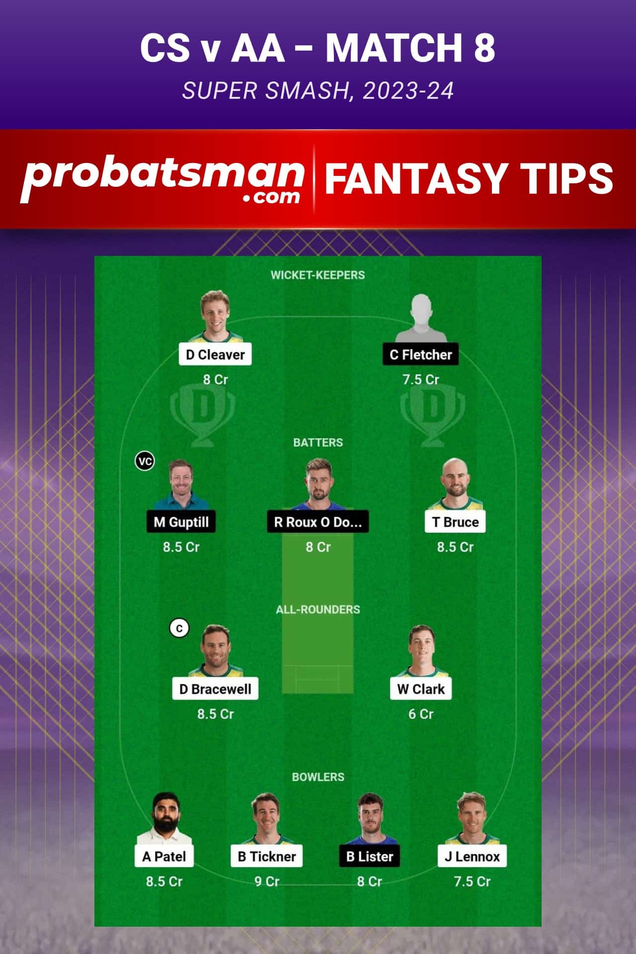 CS vs AA Dream11 Prediction - Fantasy Team 1