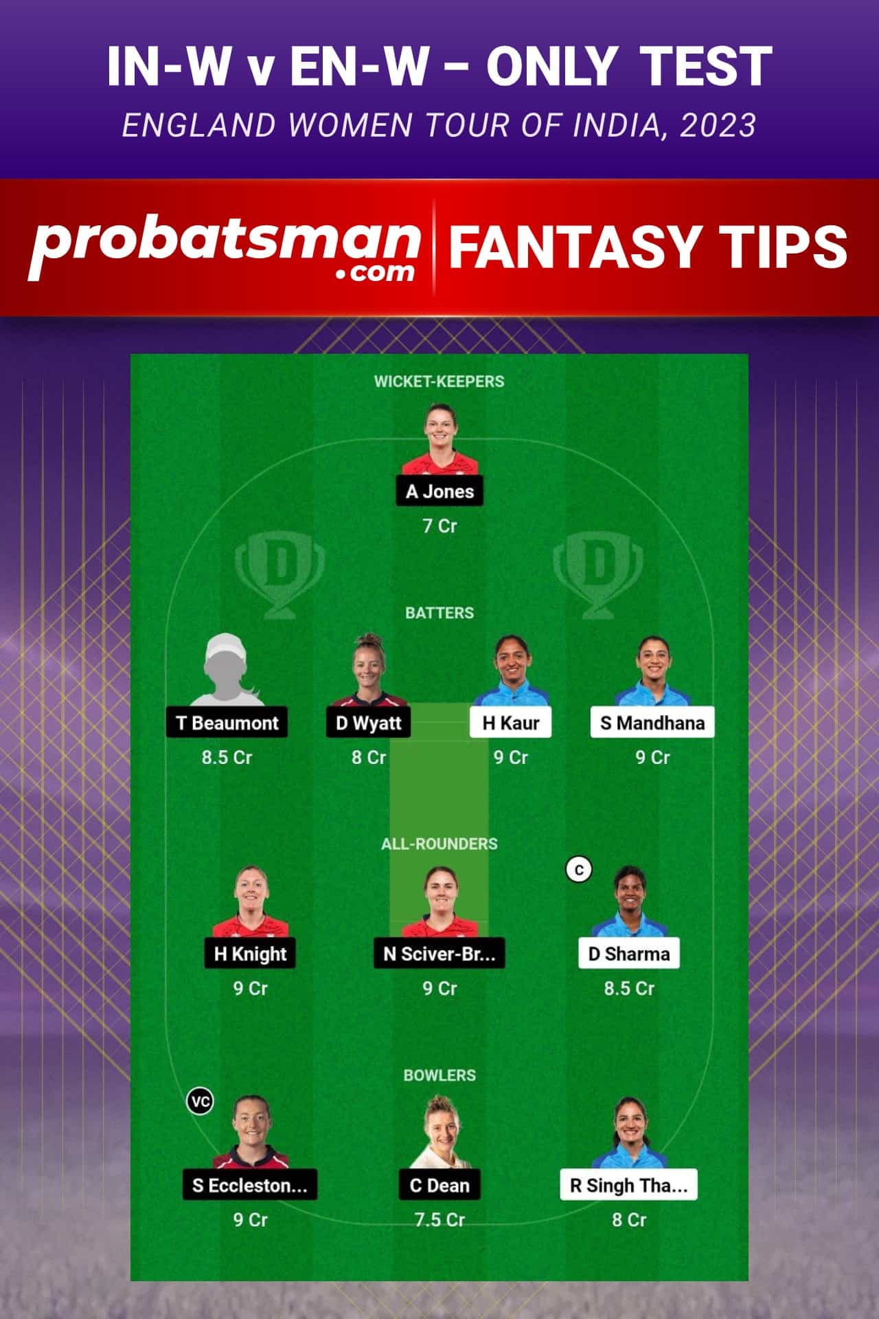 IN-W vs EN-W Dream11 Prediction - Fantasy Team 2