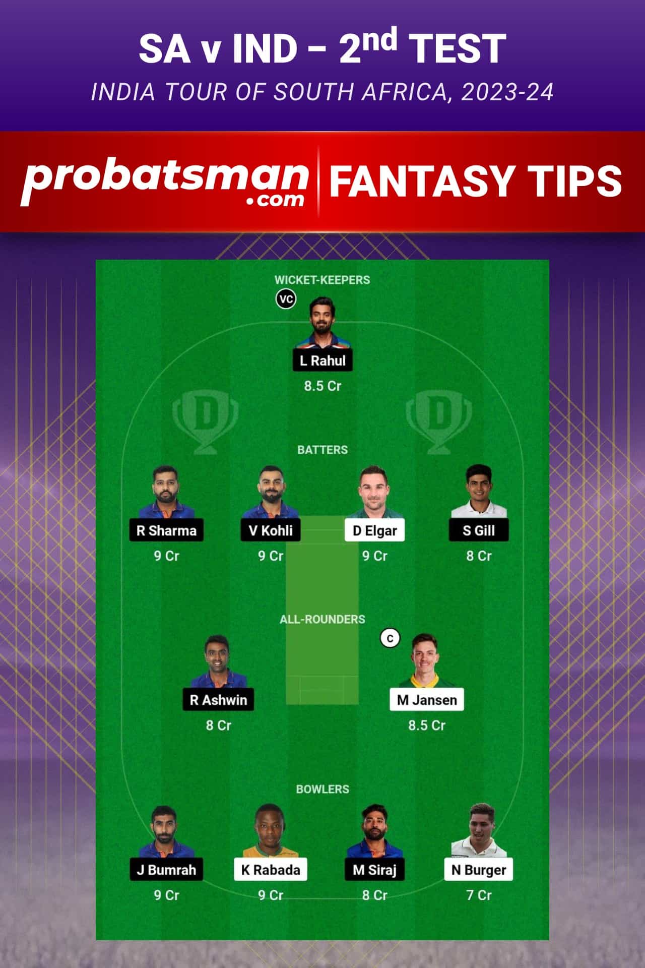 SA vs IND Dream11 Prediction - Fantasy Team 2