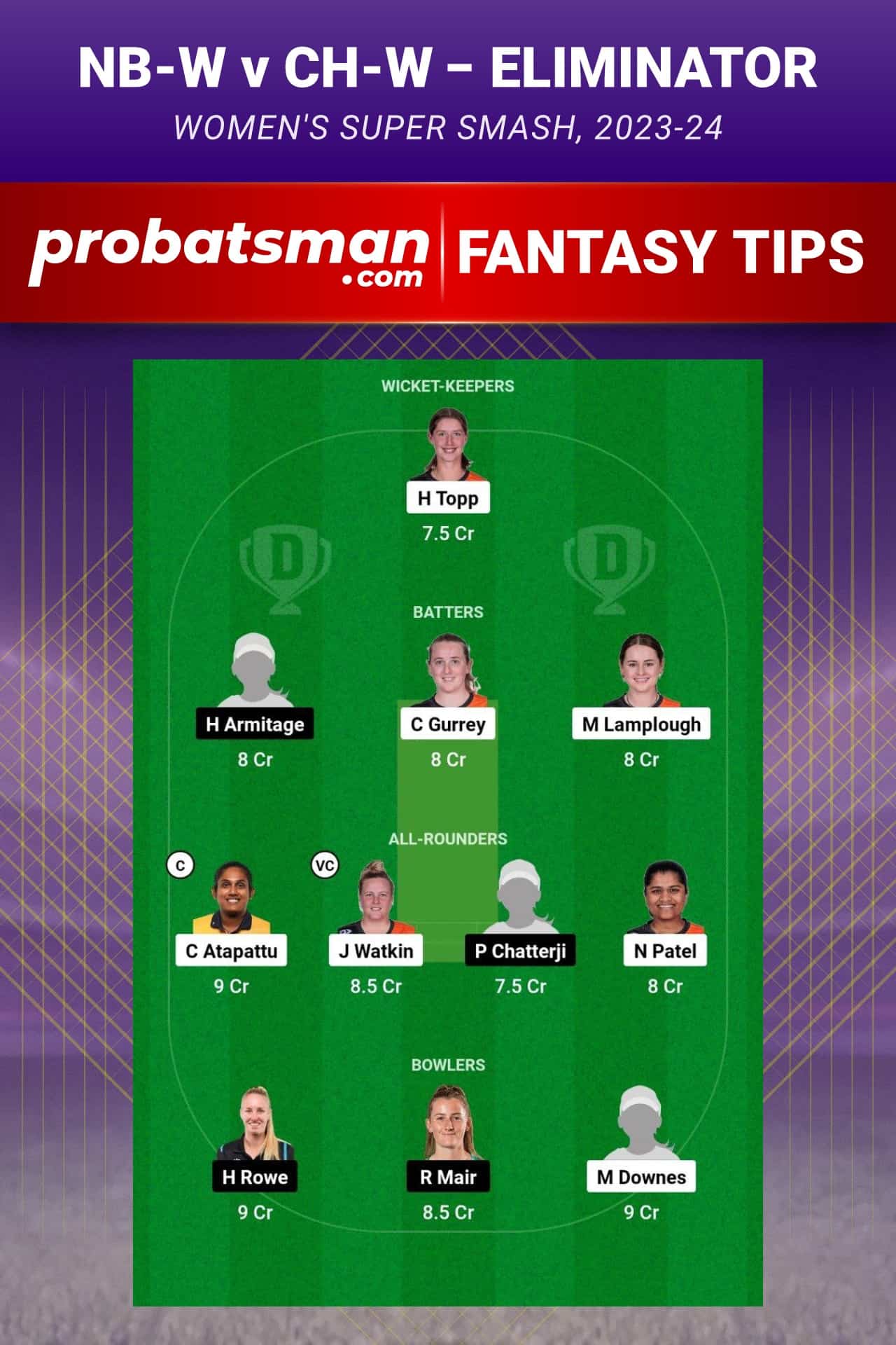NB-W vs CH-W Dream11 Prediction - Fantasy Team 1 NB-W vs CH-W Dream11 Prediction - Fantasy Team 1