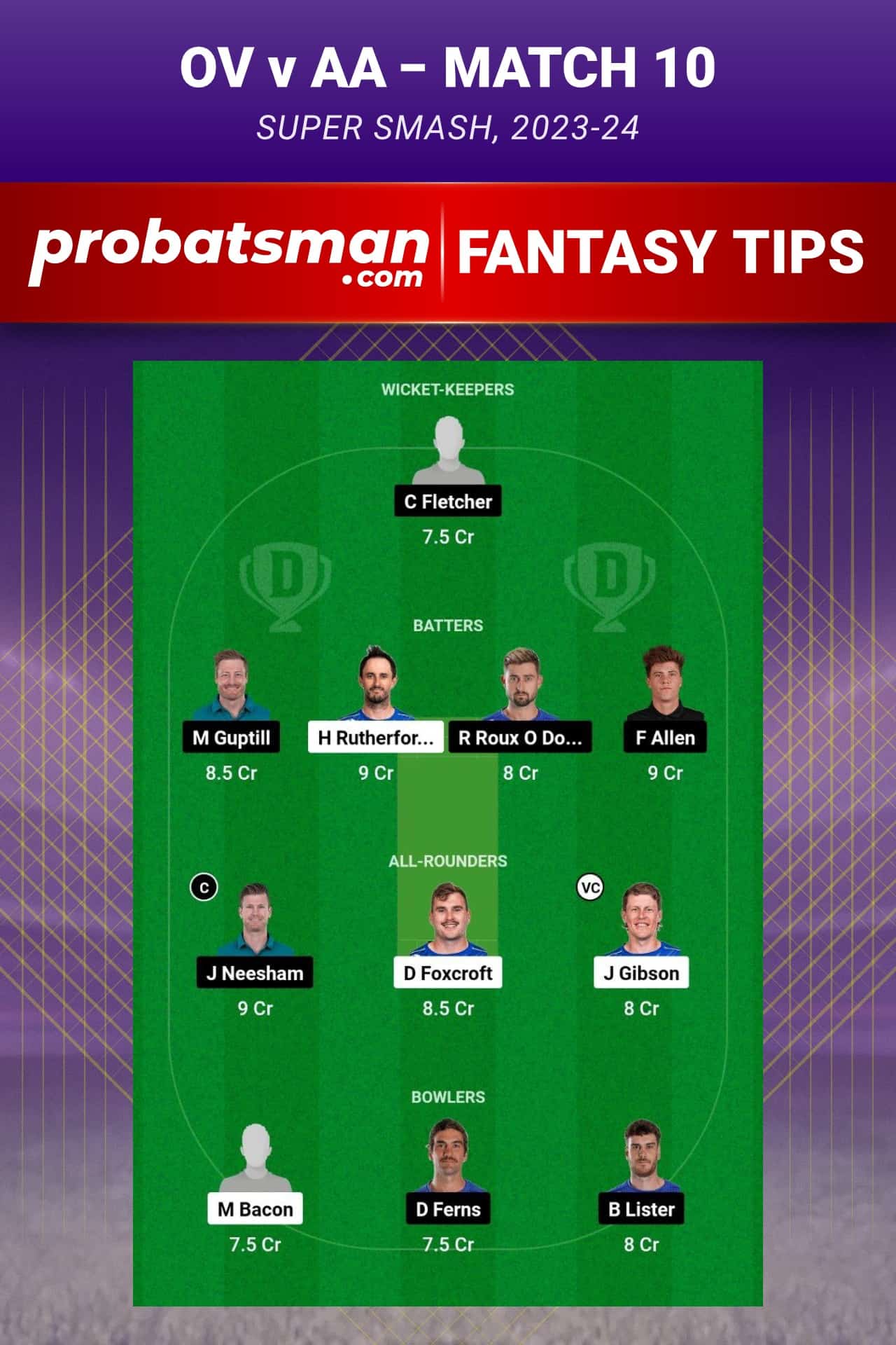 OV vs AA Dream11 Prediction - Fantasy Team 1