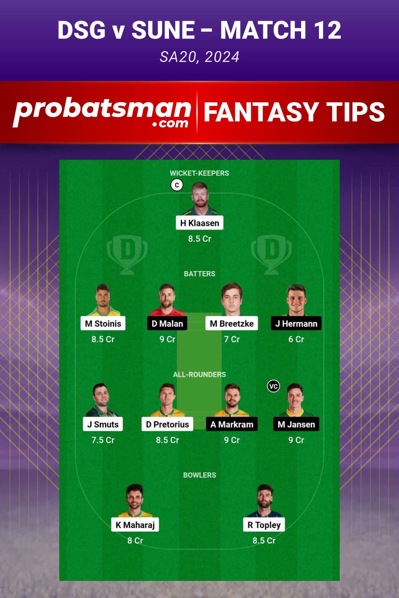 DSG vs SUNE Dream11 Prediction - Fantasy Team 2