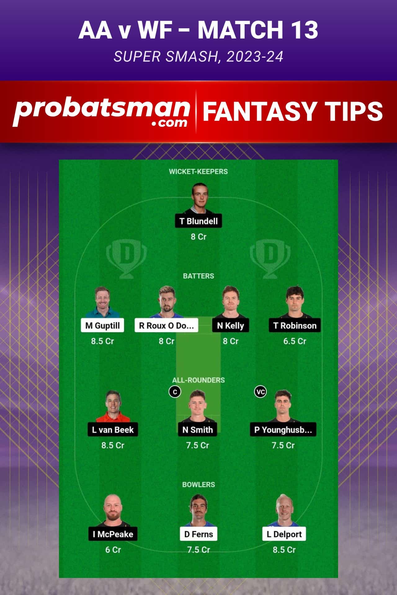 AA vs WF Dream11 Prediction - Fantasy Team 1