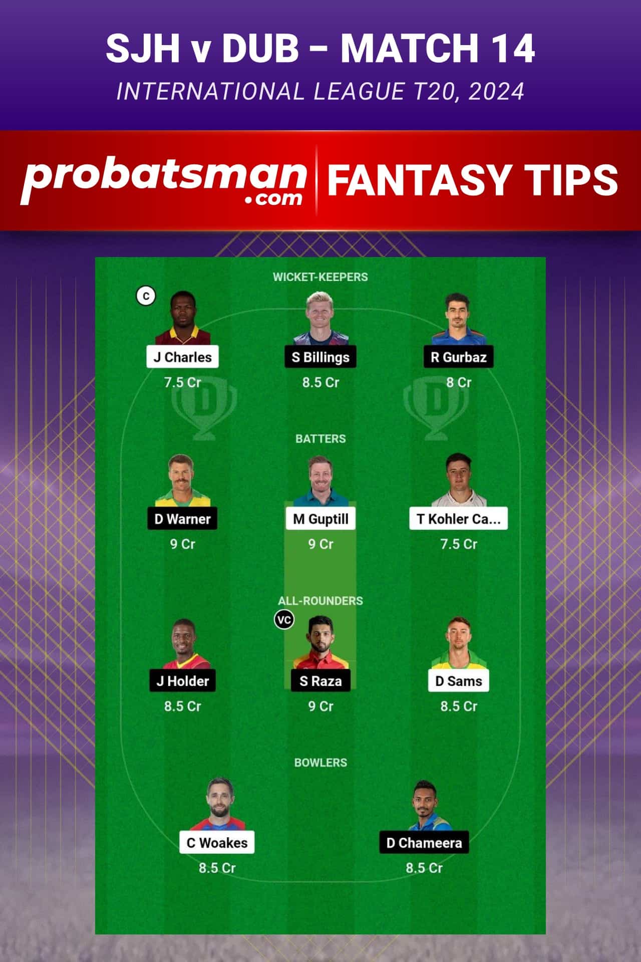 SJH vs DUB Dream11 Prediction - Fantasy Team 2