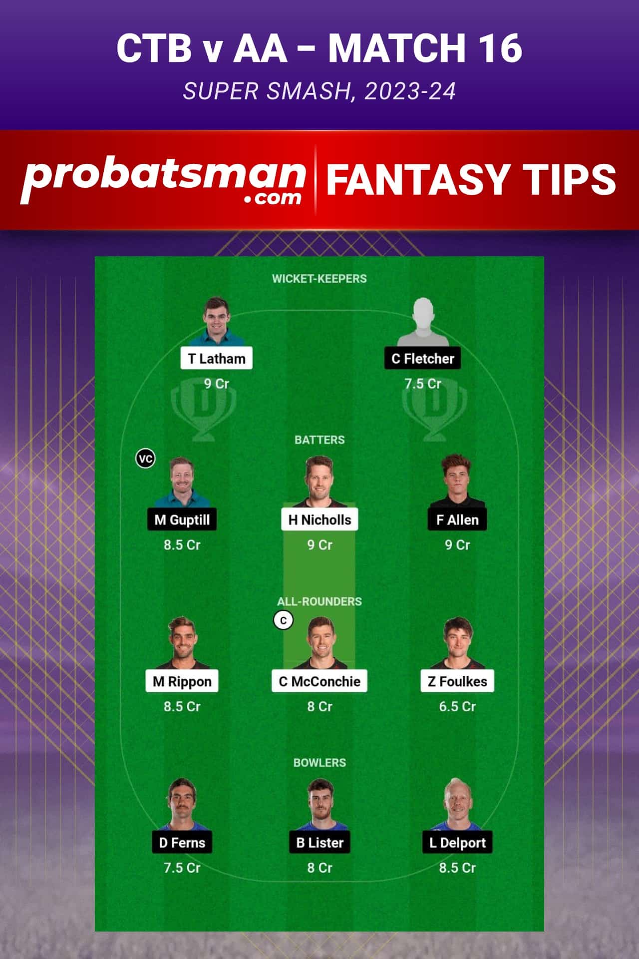 CTB vs AA Dream11 Prediction - Fantasy Team 1