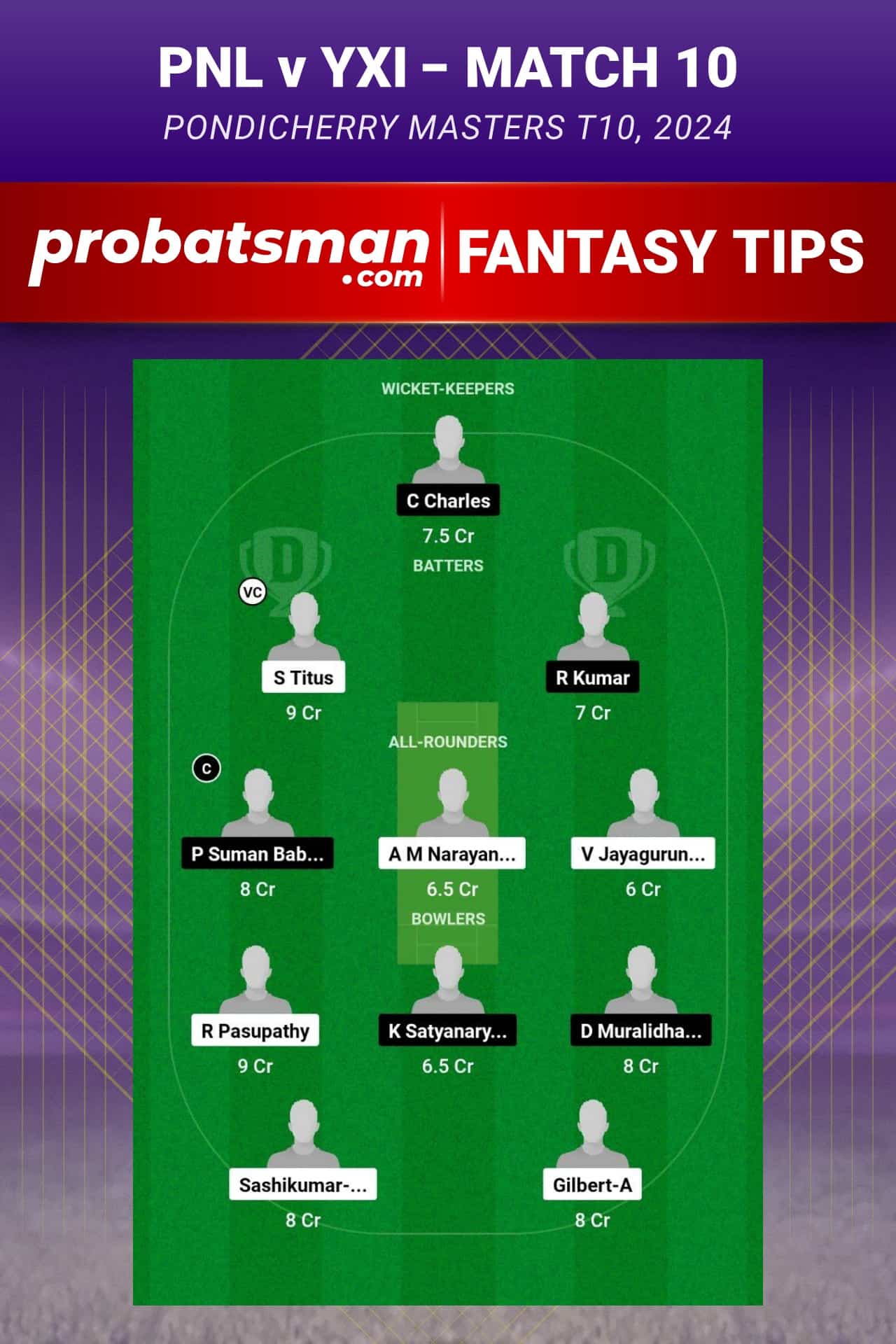 PNXI vs YXI Dream11 Prediction - Fantasy Team 1
