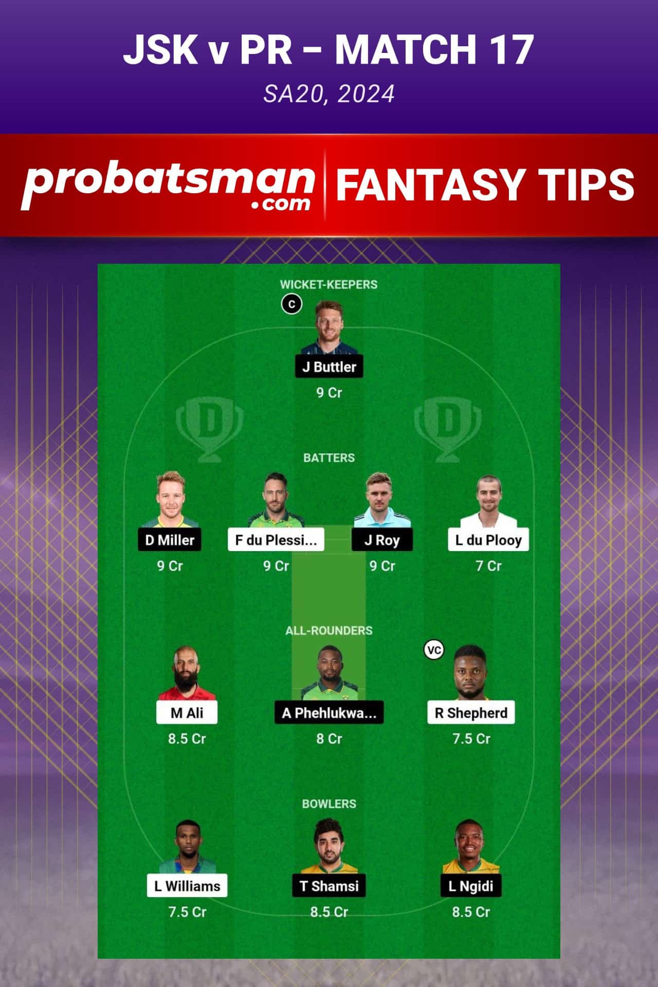 JSK vs PR Dream11 Prediction - Fantasy Team 1