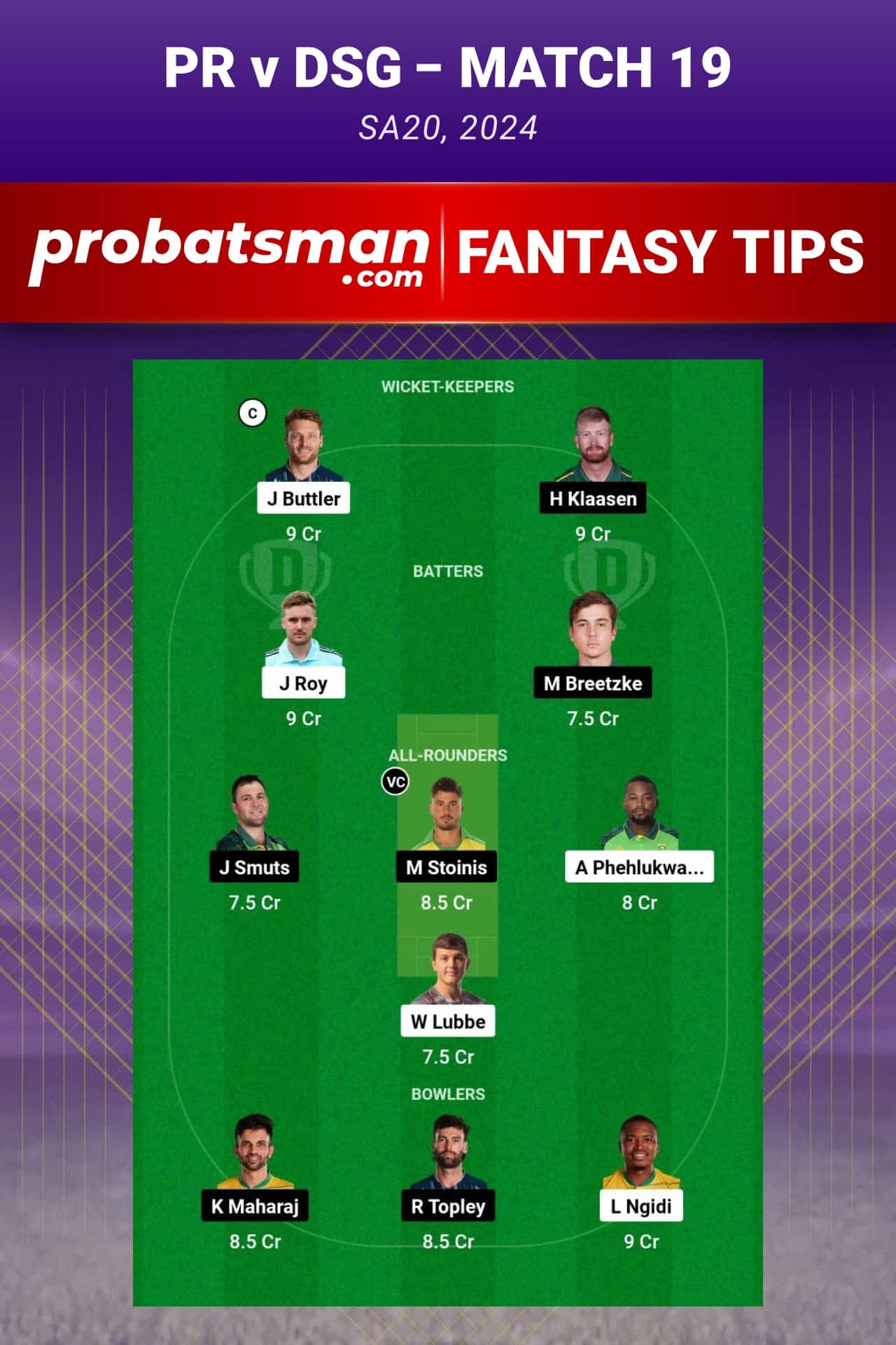 PR vs DSG Dream11 Prediction - Fantasy Team 1