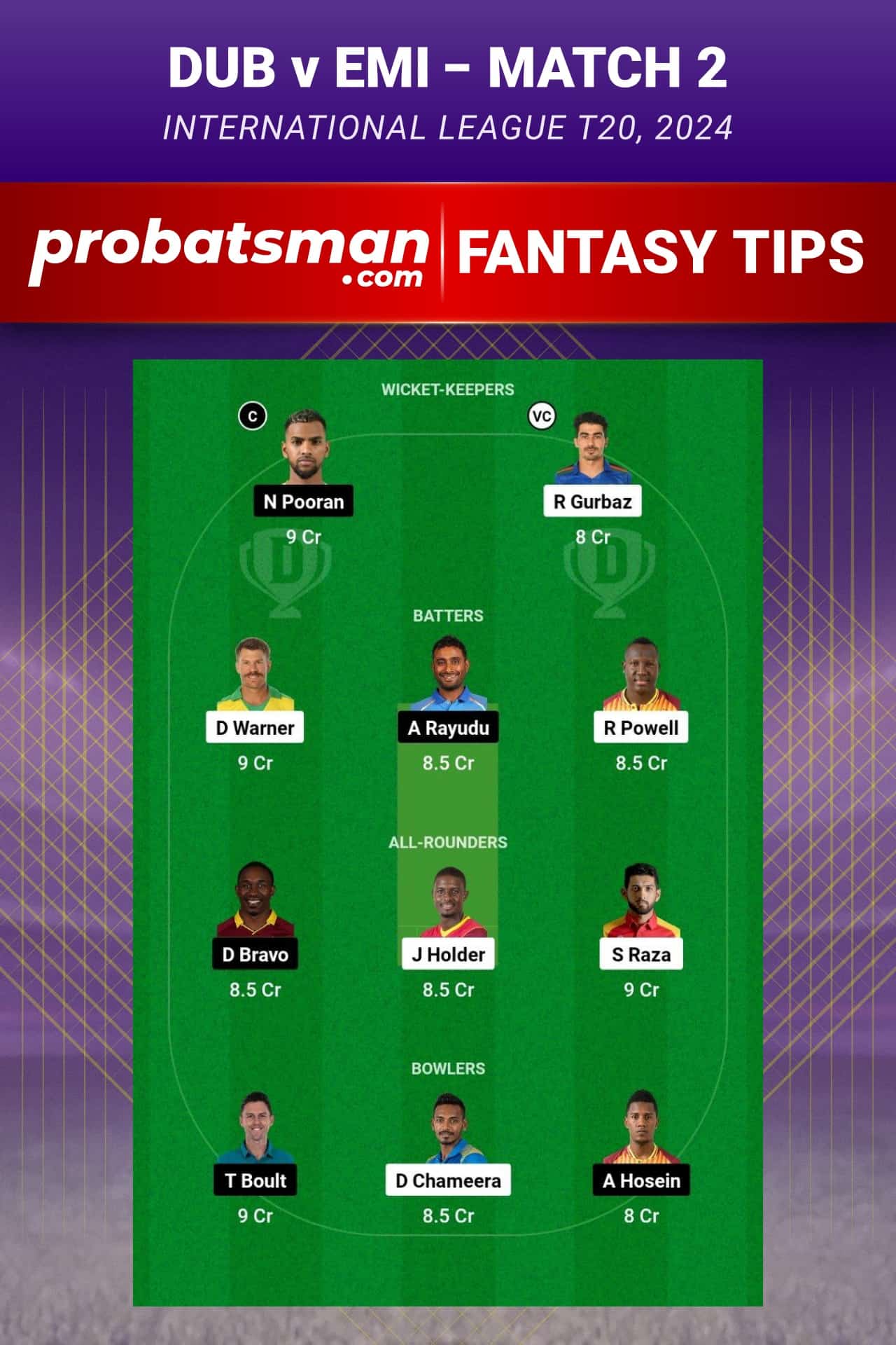 DUB vs EMI Dream11 Prediction - Fantasy Team 2