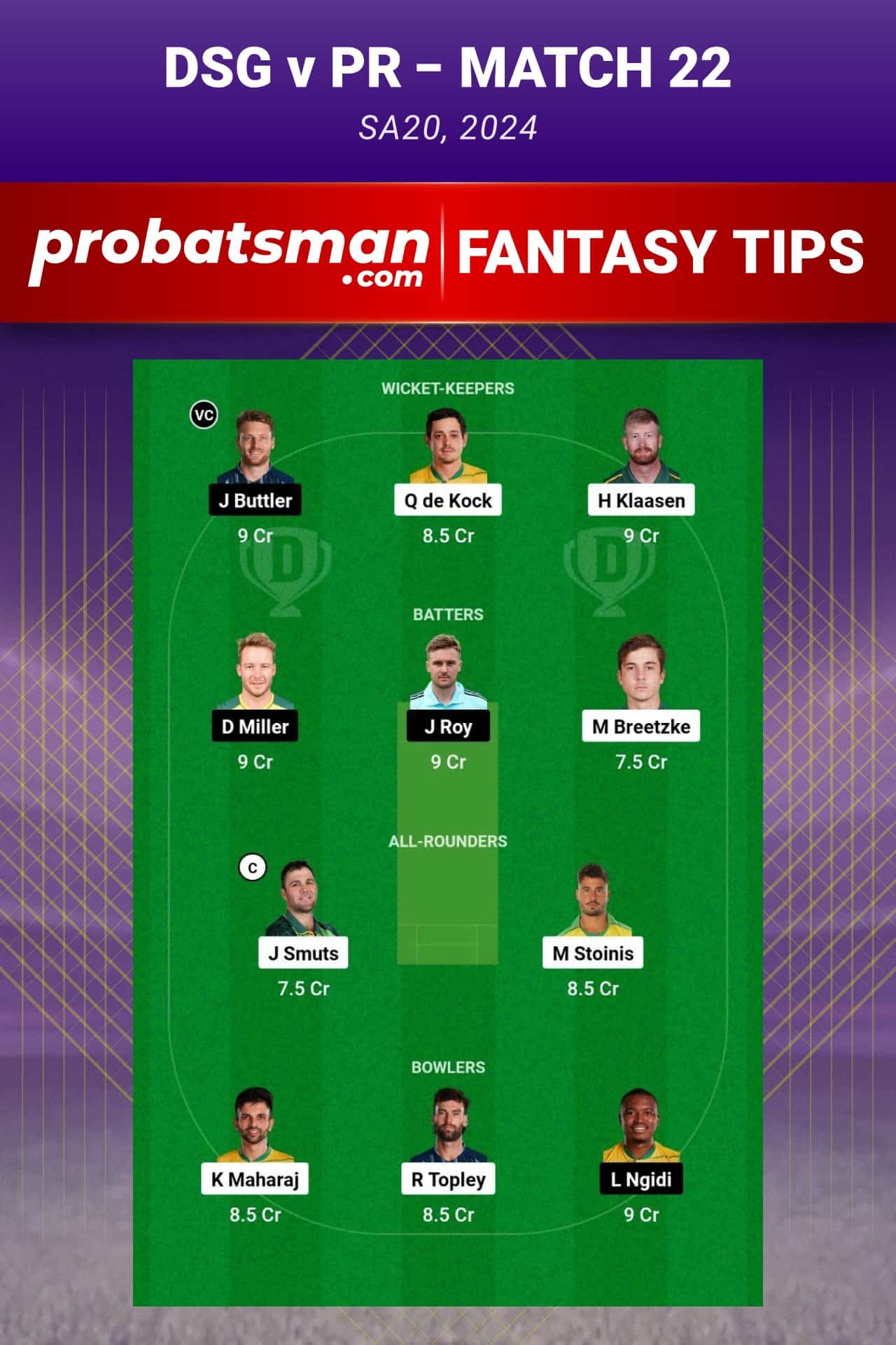 DSG vs PR Dream11 Prediction - Fantasy Team 2