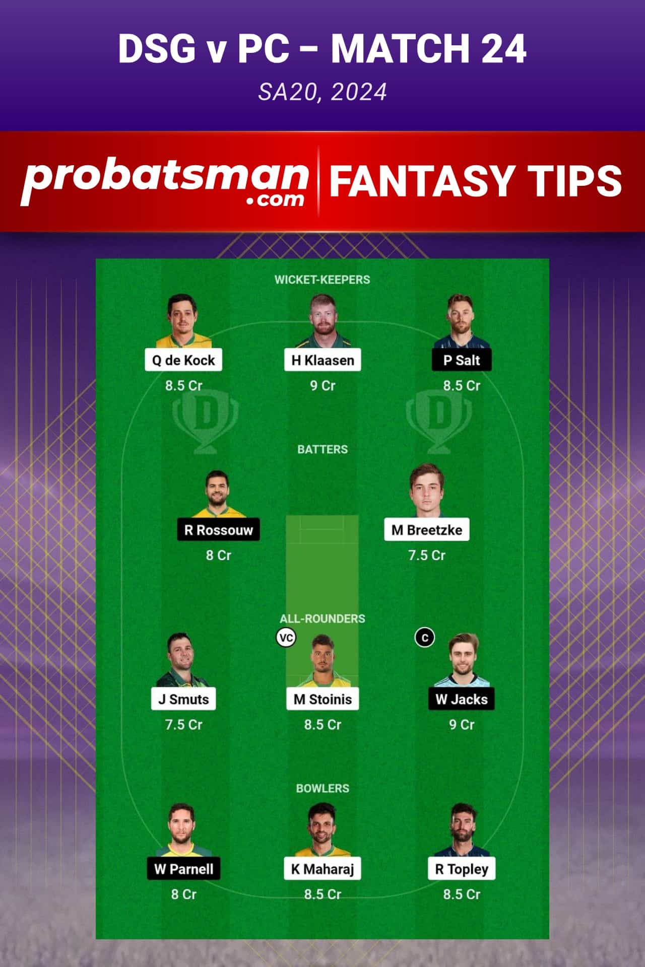 DSG vs PC Dream11 Prediction - Fantasy Team 1