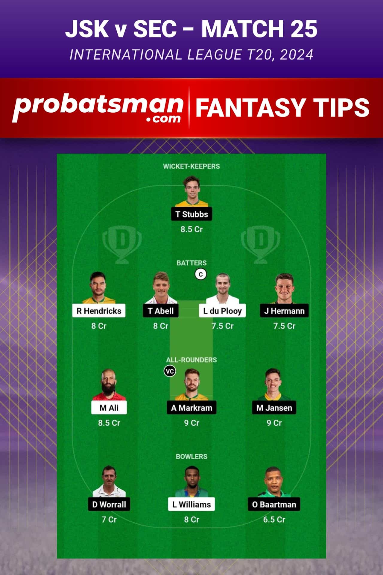 JSK vs SEC Dream11 Prediction - Fantasy Team 2