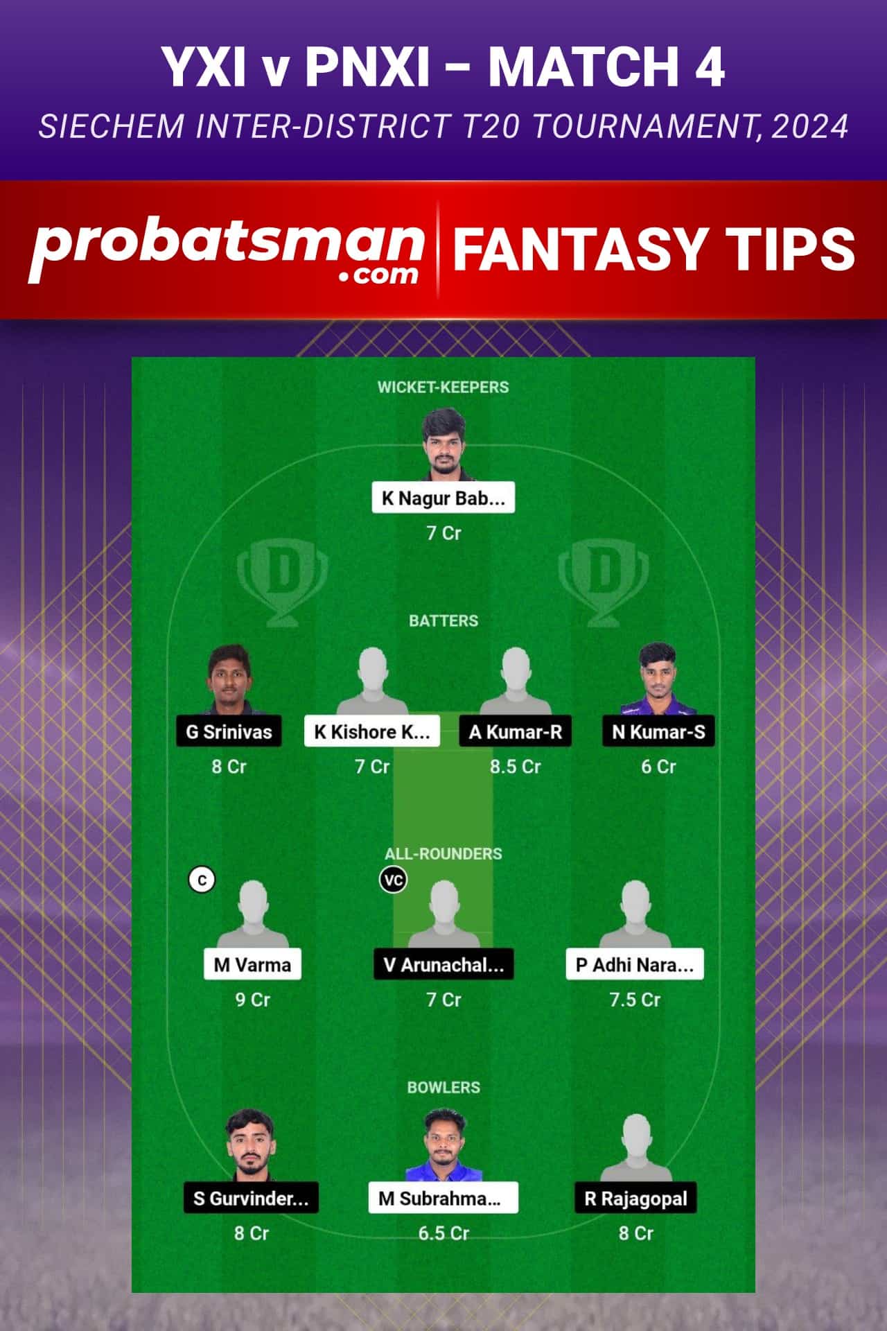 YXI vs PNXI Dream11 Prediction - Fantasy Team 1