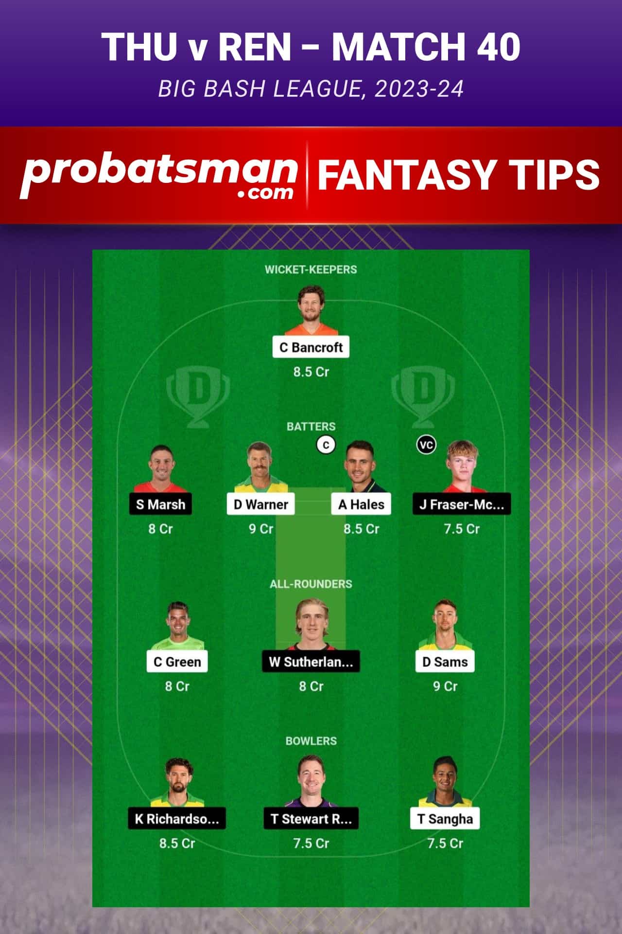 THU vs REN Dream11 Prediction - Fantasy Team 2