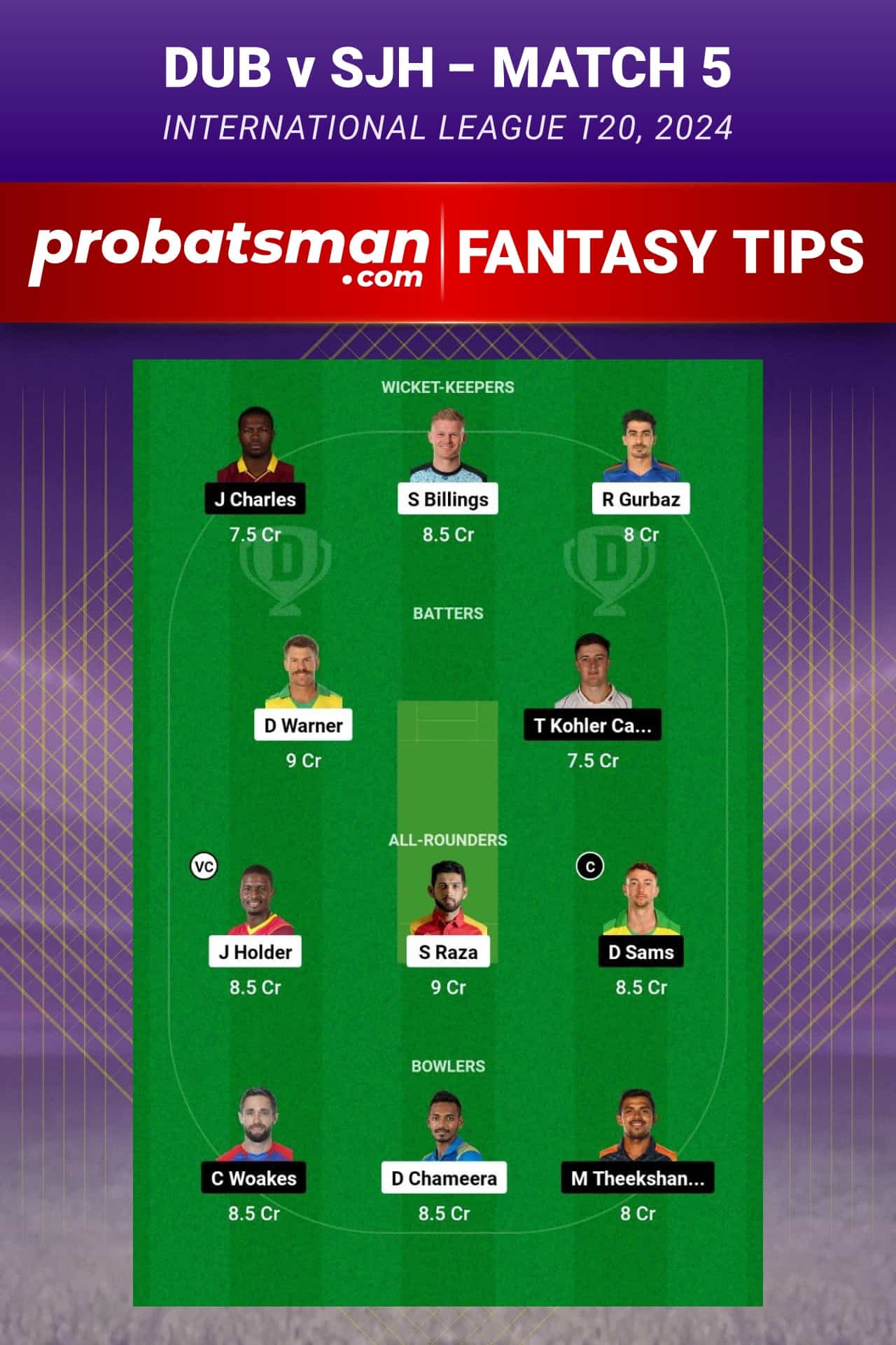 DUB vs SJH Dream11 Prediction - Fantasy Team 2