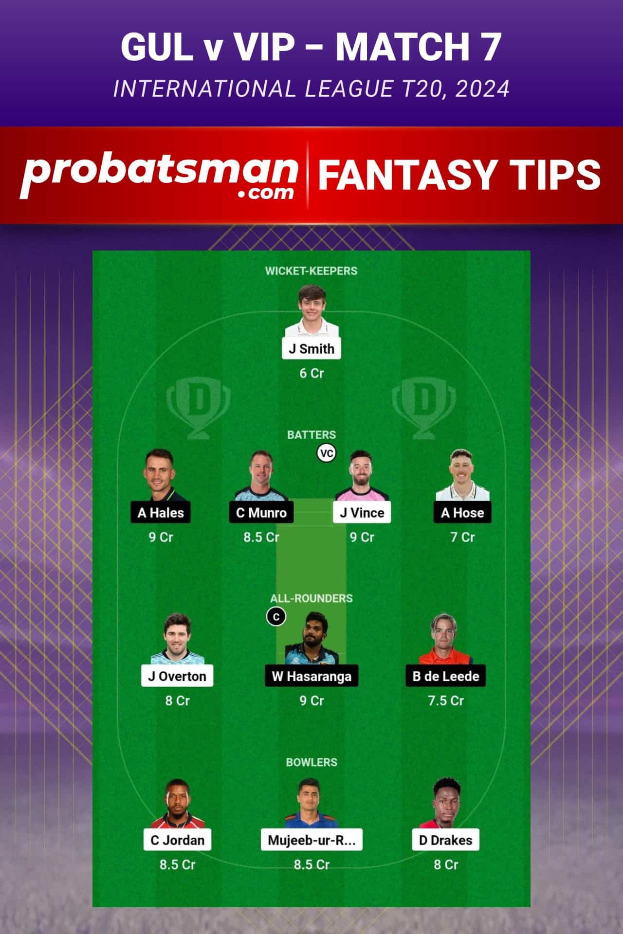 GUL vs VIP Dream11 Prediction - Fantasy Team 2