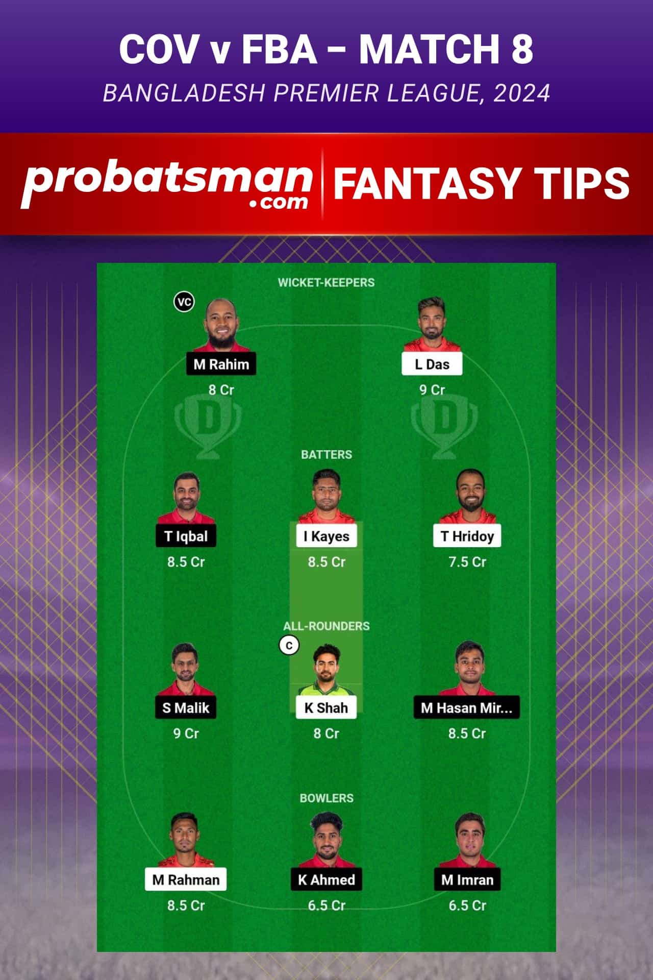 COV vs FBA Dream11 Prediction - Fantasy Team 2