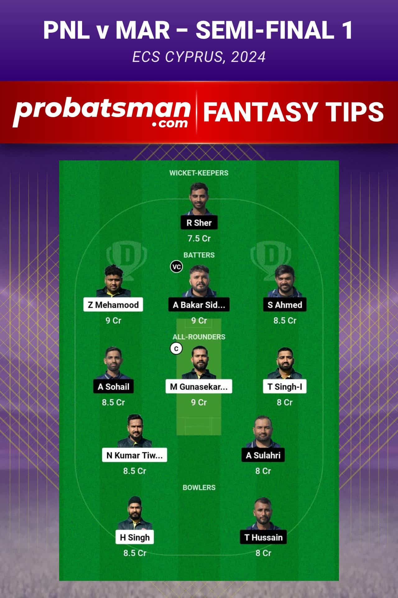 PNL vs MAR Dream11 Prediction - Fantasy Team 1