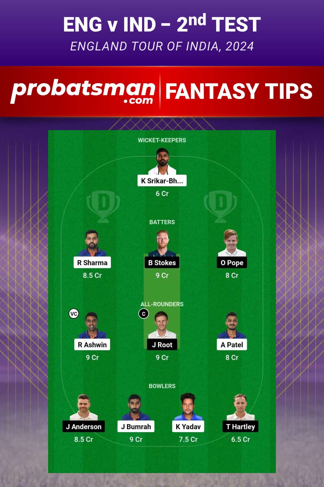 IND vs ENG Dream11 Prediction - Fantasy Team 1