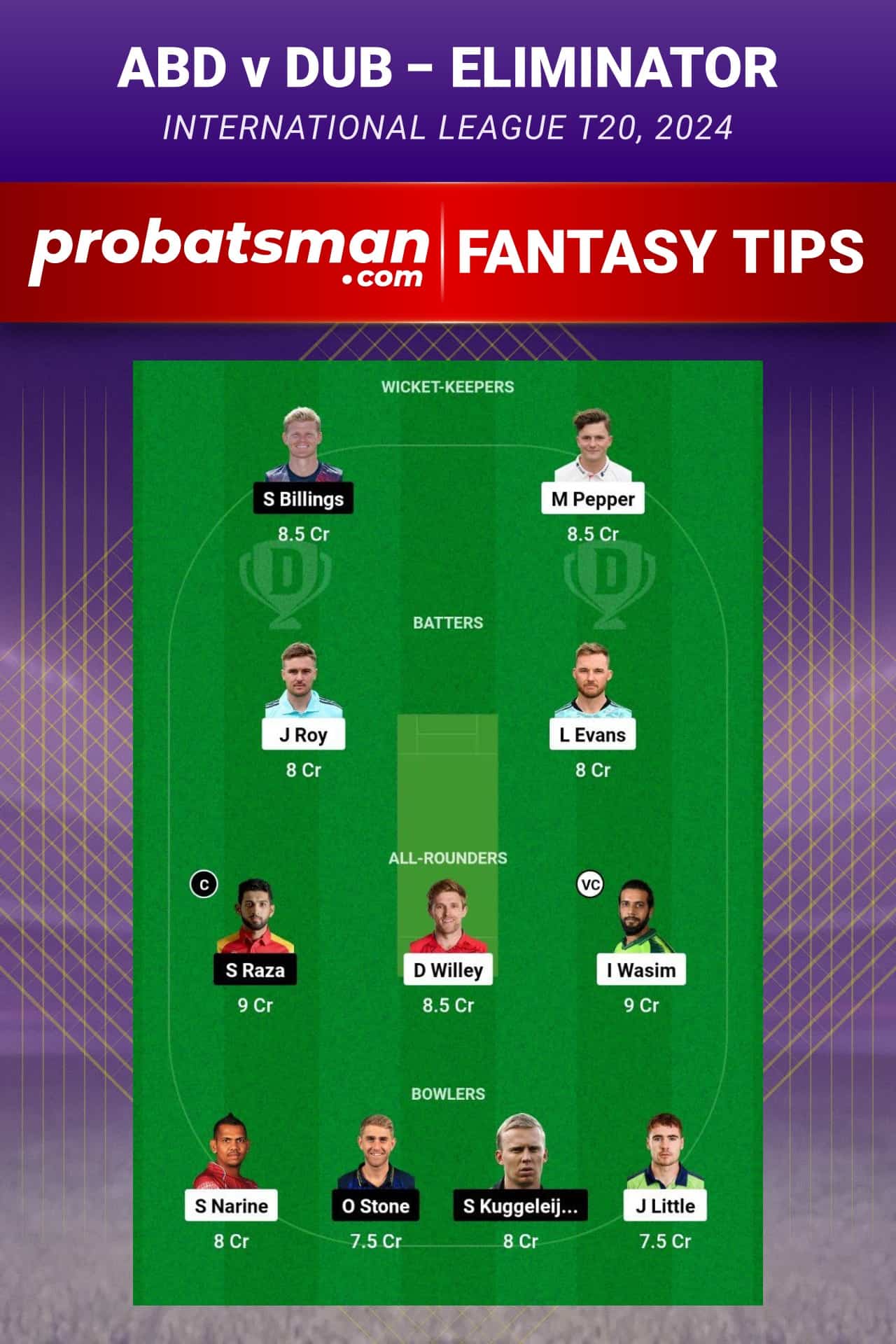 ABD vs DUB Dream11 Prediction - Fantasy Team 1