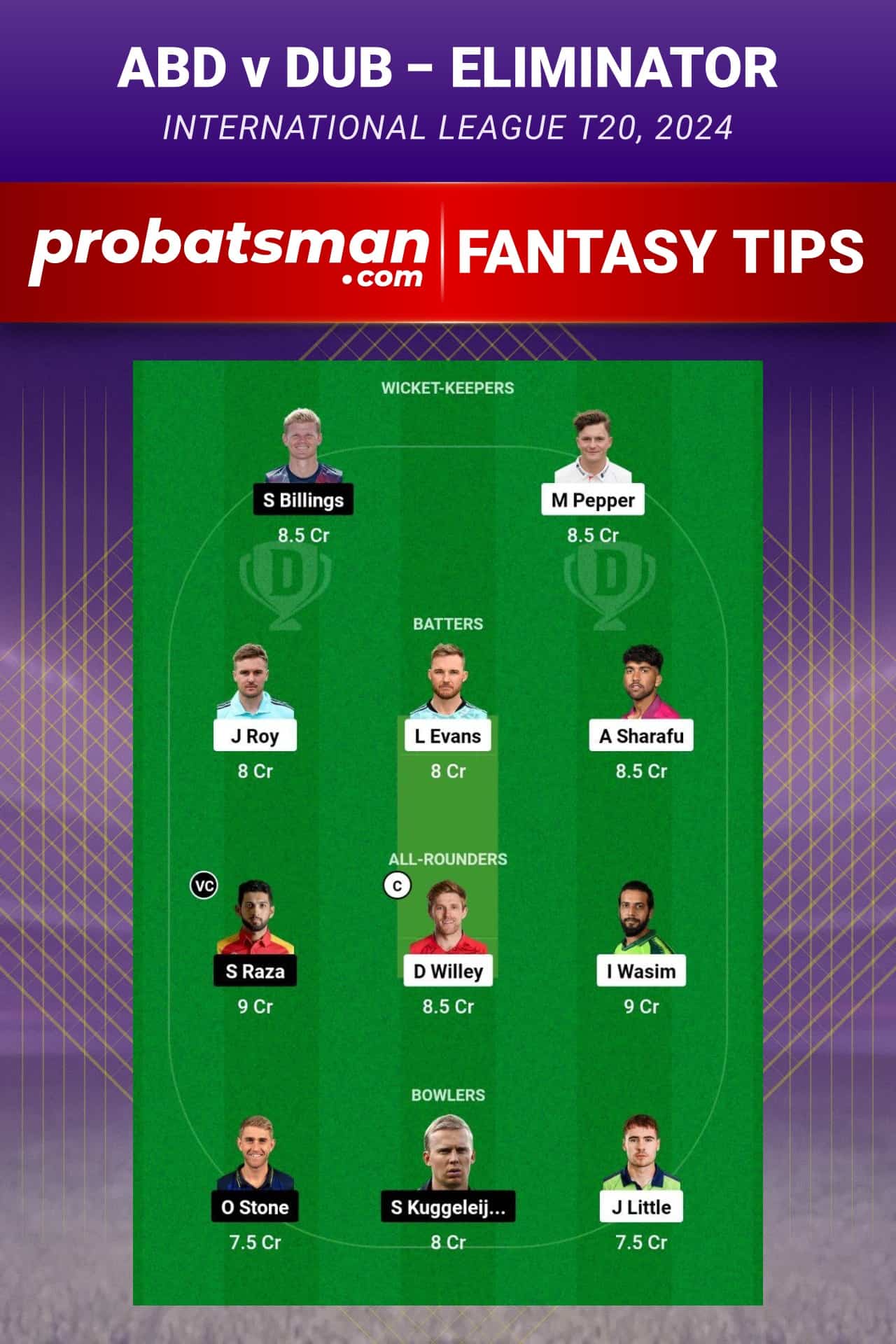 ABD vs DUB Dream11 Prediction - Fantasy Team 2