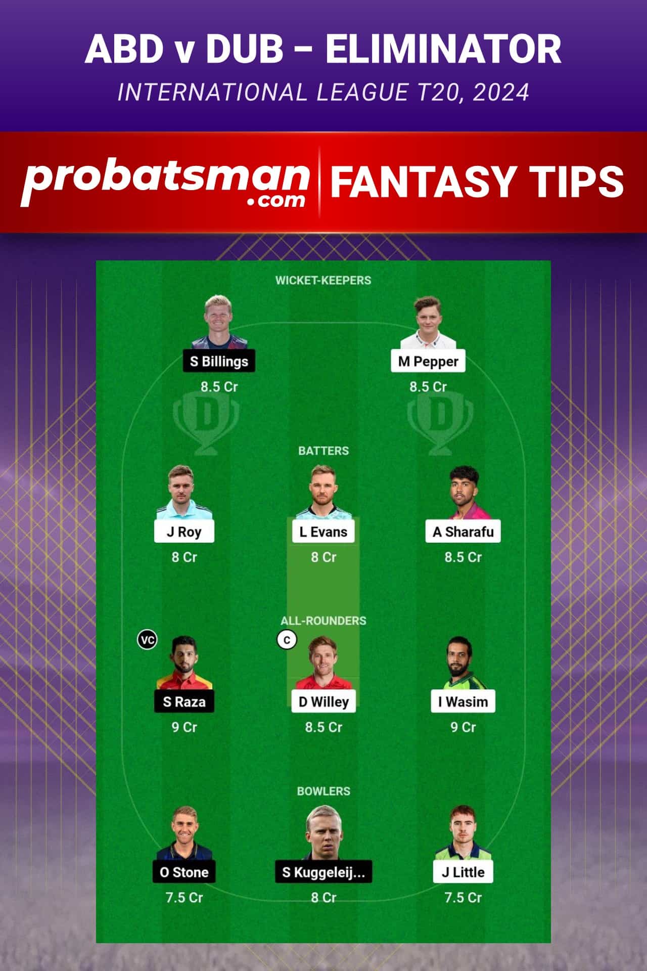 ABD vs DUB Dream11 Prediction - Fantasy Team 2