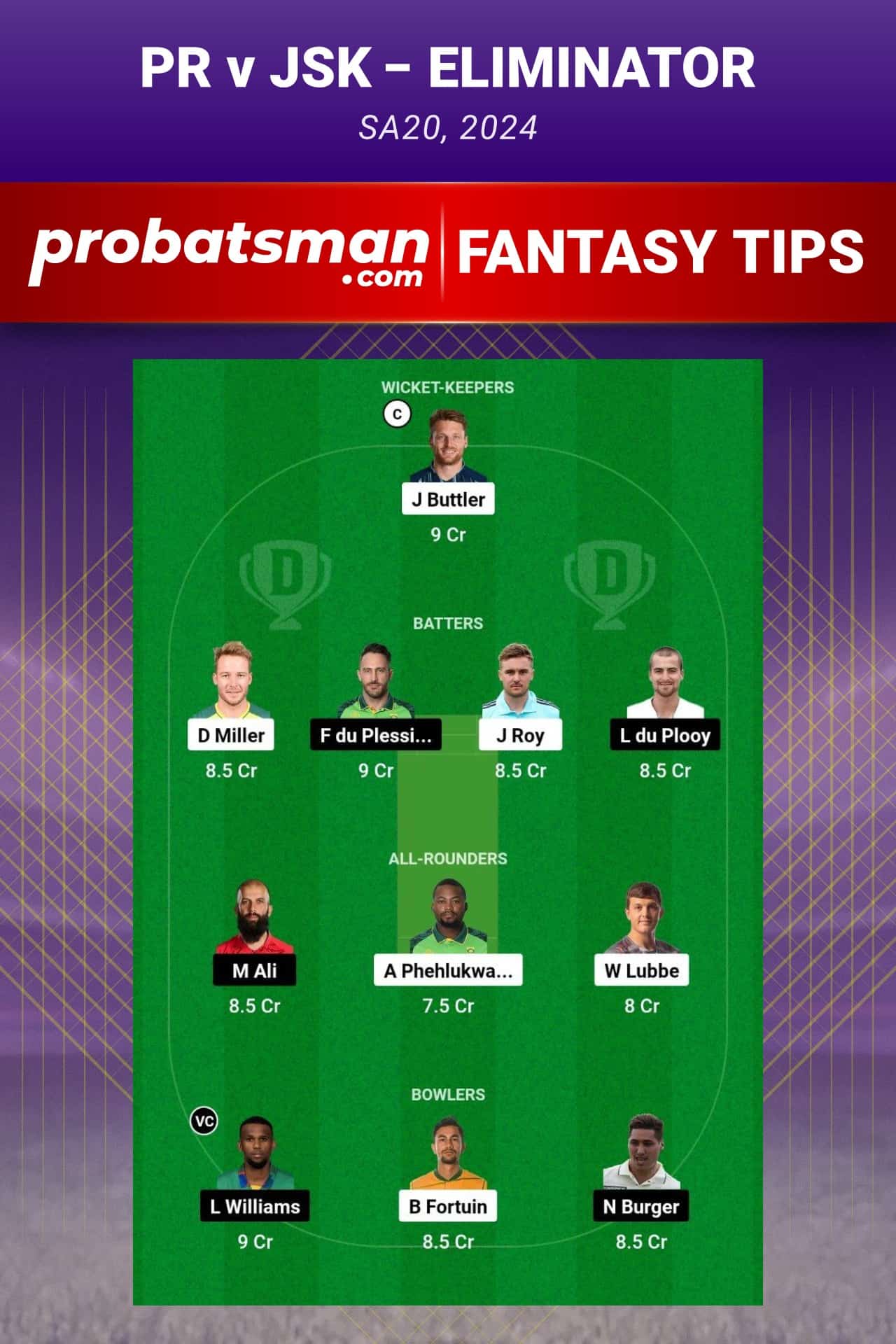 PR vs JSK Dream11 Prediction - Fantasy Team 1