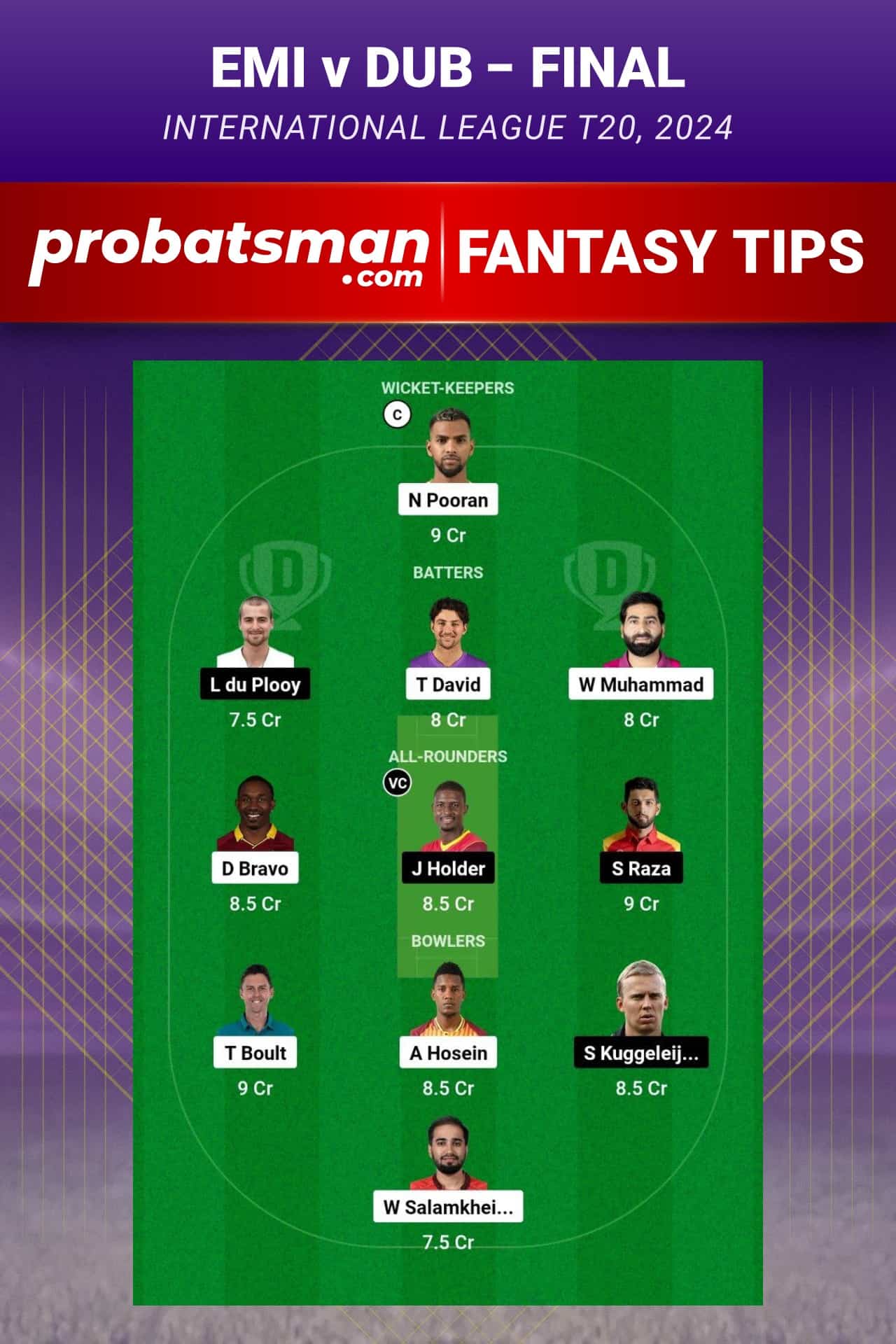 EMI vs DUB Dream11 Prediction - Fantasy Team 2