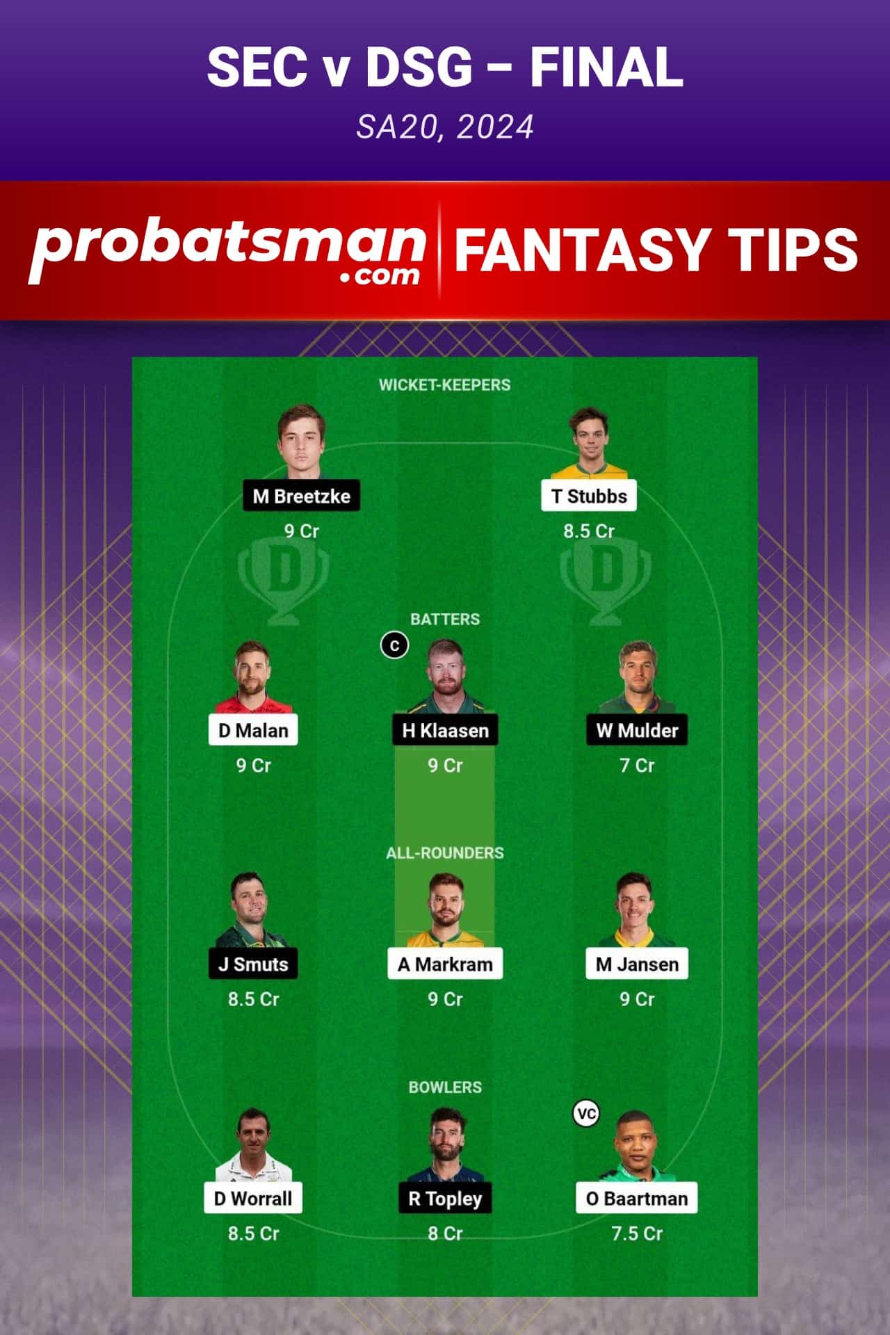 SEC vs DSG Dream11 Prediction - Fantasy Team 2