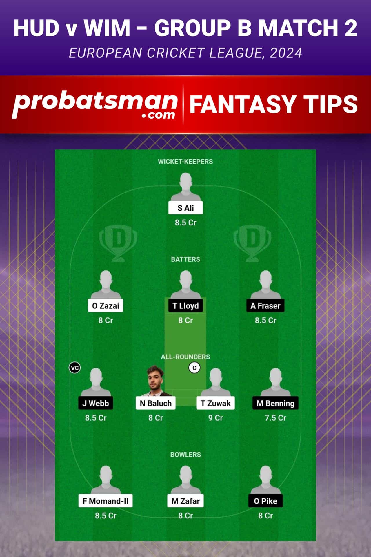 HUD vs WIM Dream11 Prediction - Fantasy Team 2