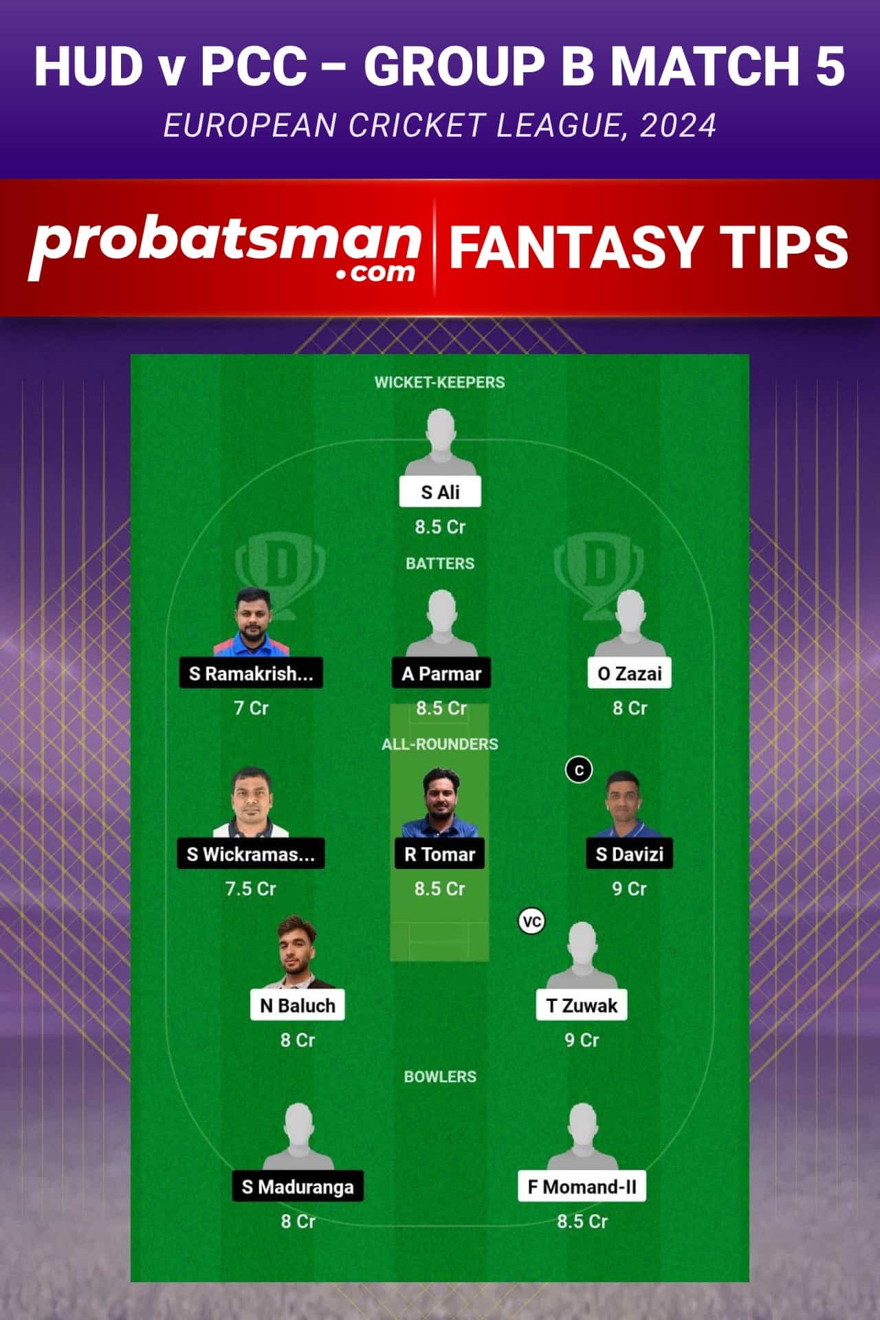 HUD vs PCC Dream11 Prediction - Fantasy Team 1